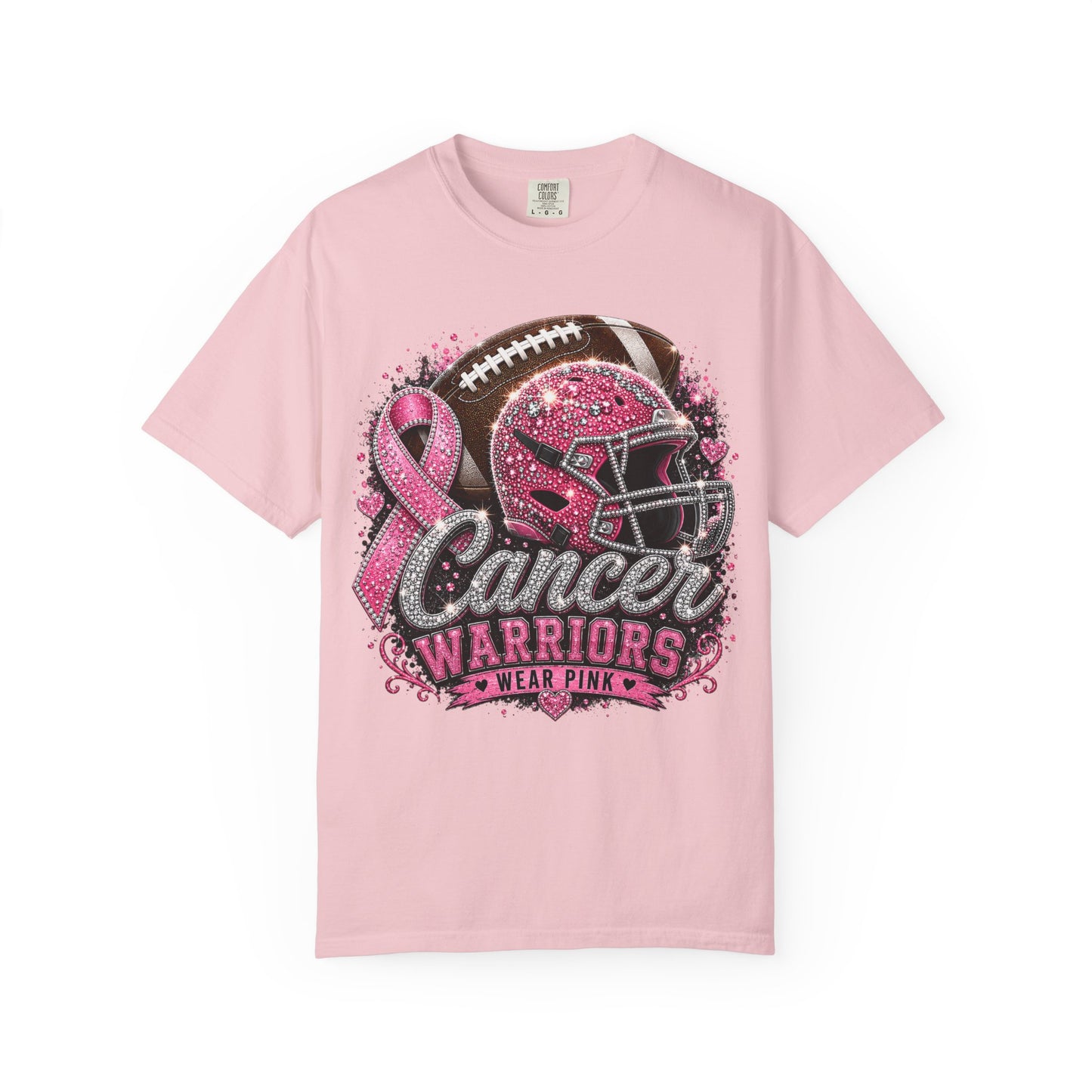 Cancer Warriors Football Helmet T-shirt, Pink Breast Cancer Ribbon Awareness T-Shirt Unixes Crewneck