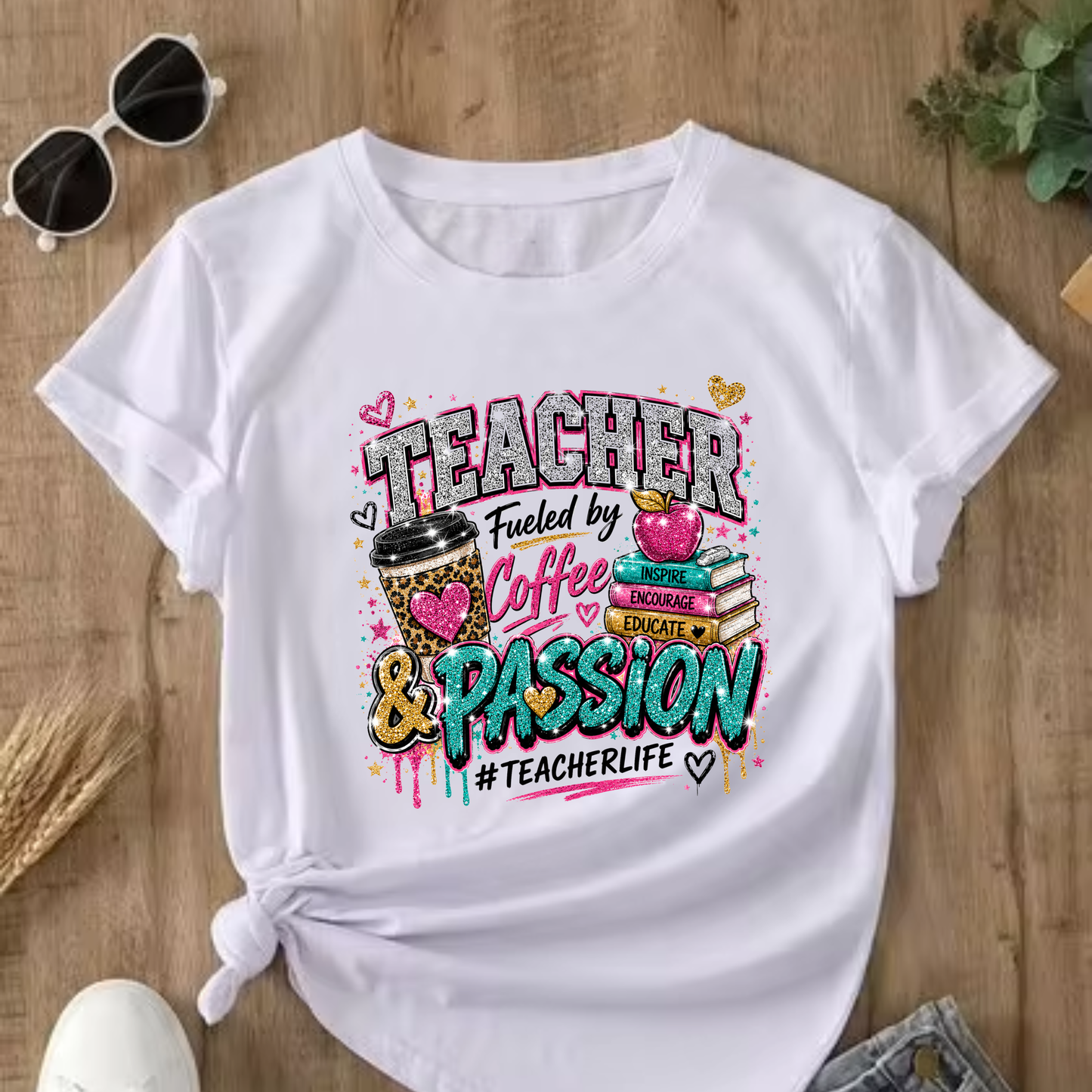 Teacher Fueled by Coffee & Passion T-Shirt – #TeacherLife Graphic Tee