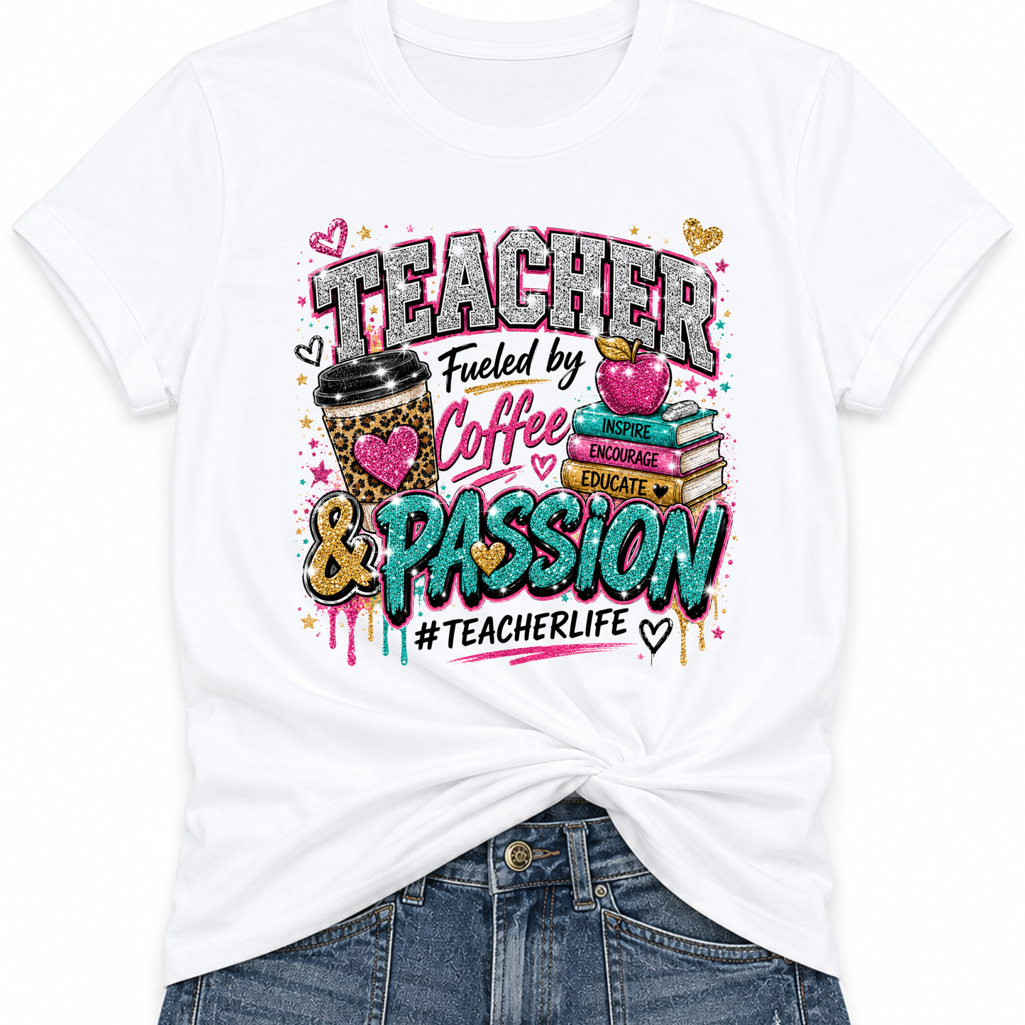 Teacher Fueled by Coffee & Passion T-Shirt – #TeacherLife Graphic Tee