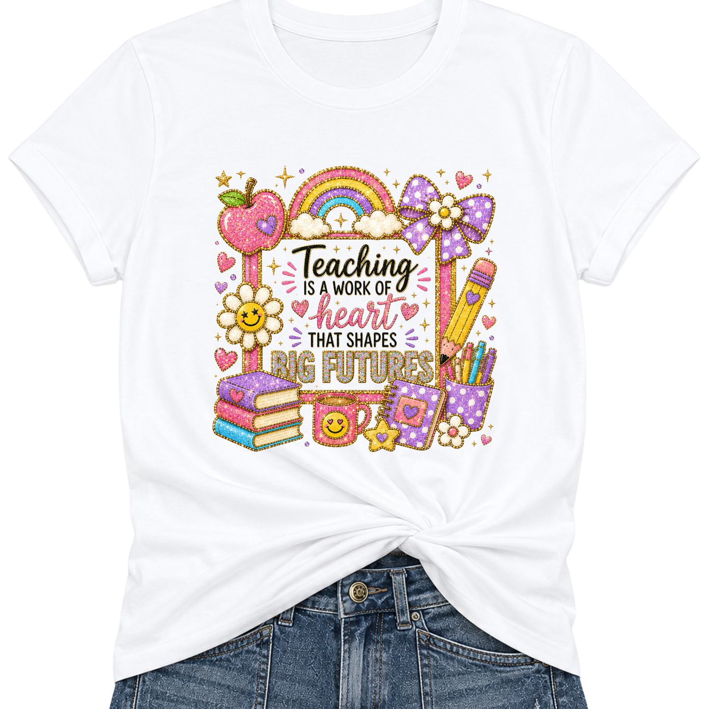 Teacher Appreciation T-Shirt — "Teaching Is A Work Of Heart That Shapes Big Futures" Cute School Graphic Tee