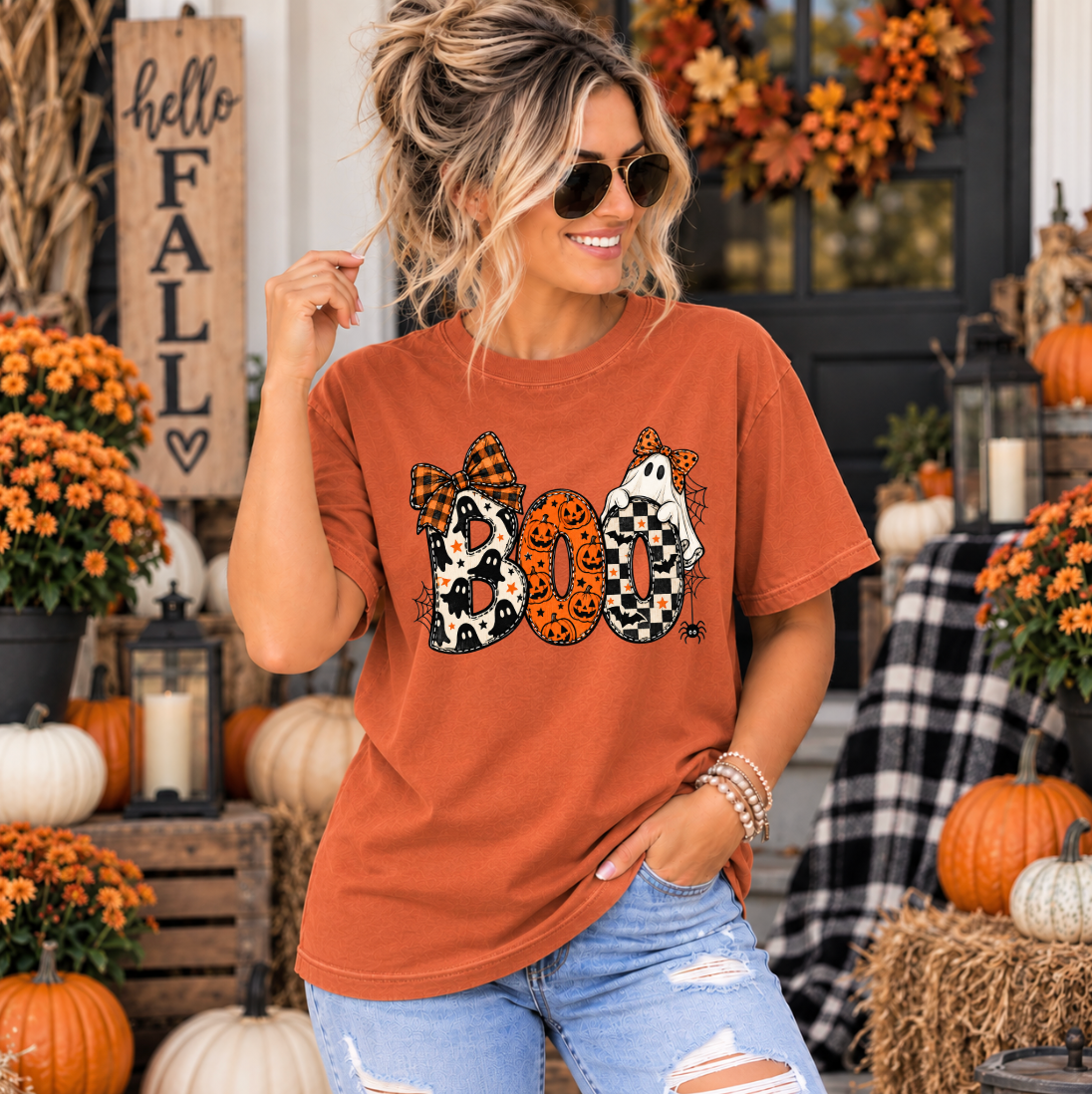 Boo Ghost cute Halloween teacher t-shirt – flat lay