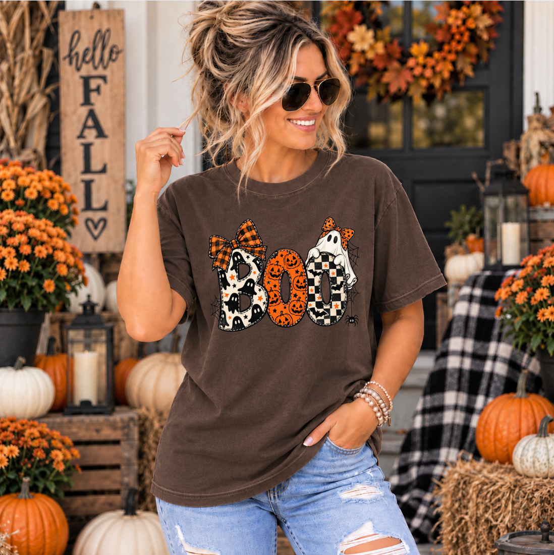 Boo Ghost cute Halloween teacher t-shirt – styled lifestyle photo