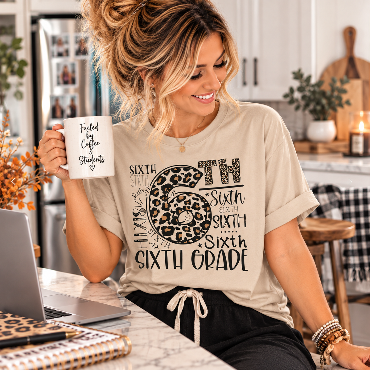 Sixth Grade leopard print teacher shirt – color variant 7