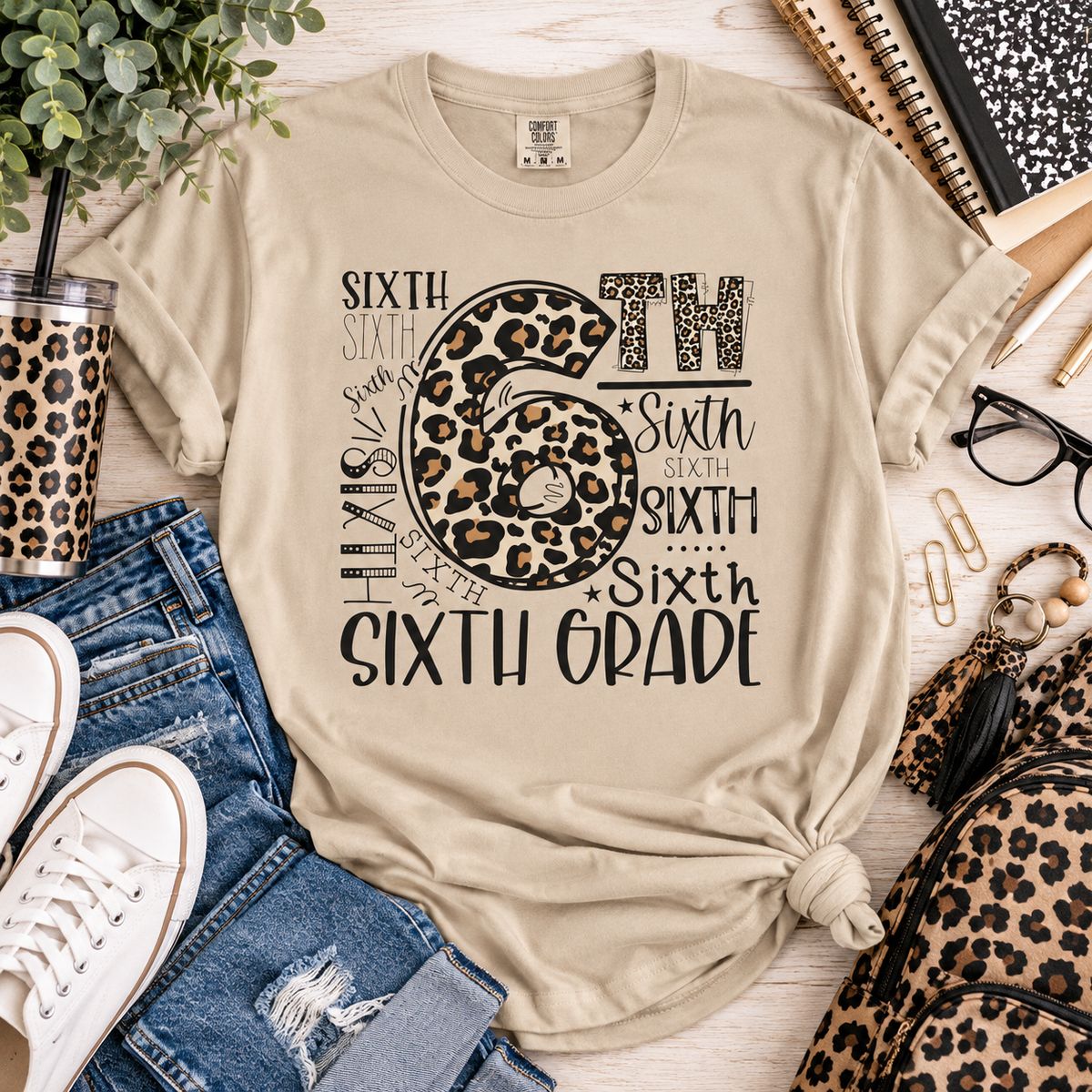 Sixth Grade leopard print teacher shirt – color variant 6