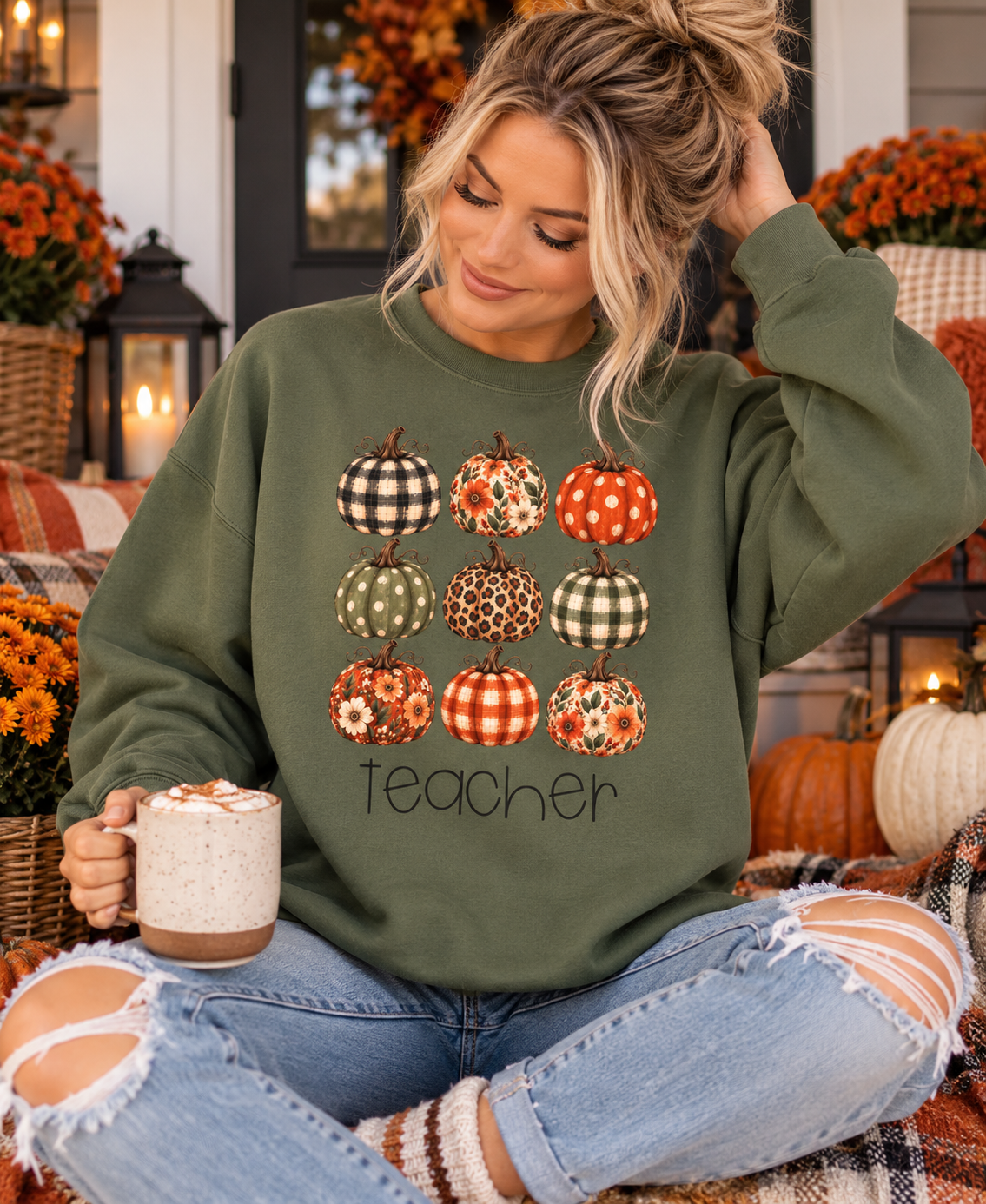 Fall Pumpkin teacher crewneck sweatshirt – color variant 2