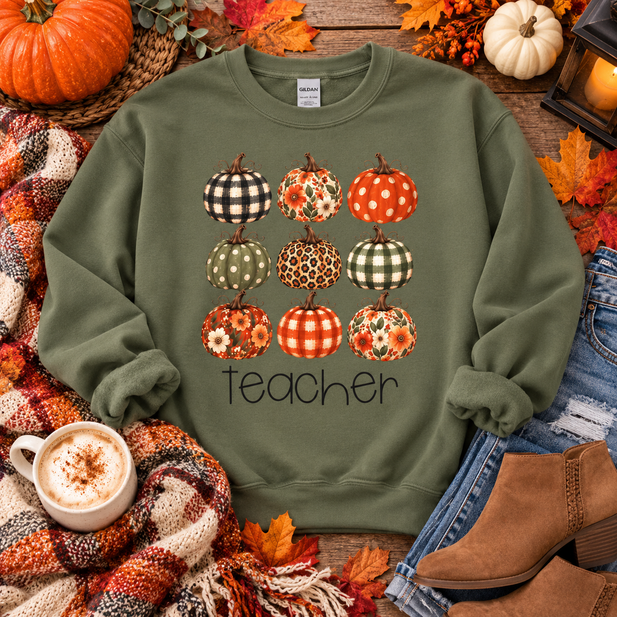 Fall Pumpkin teacher crewneck sweatshirt – color variant 3