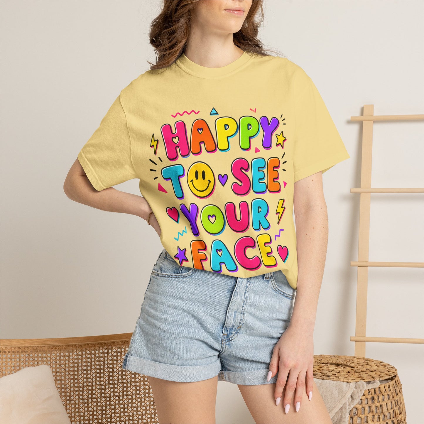 Happy to See Your Face Retro T-Shirt  | Colorful Retro Smiley Typography