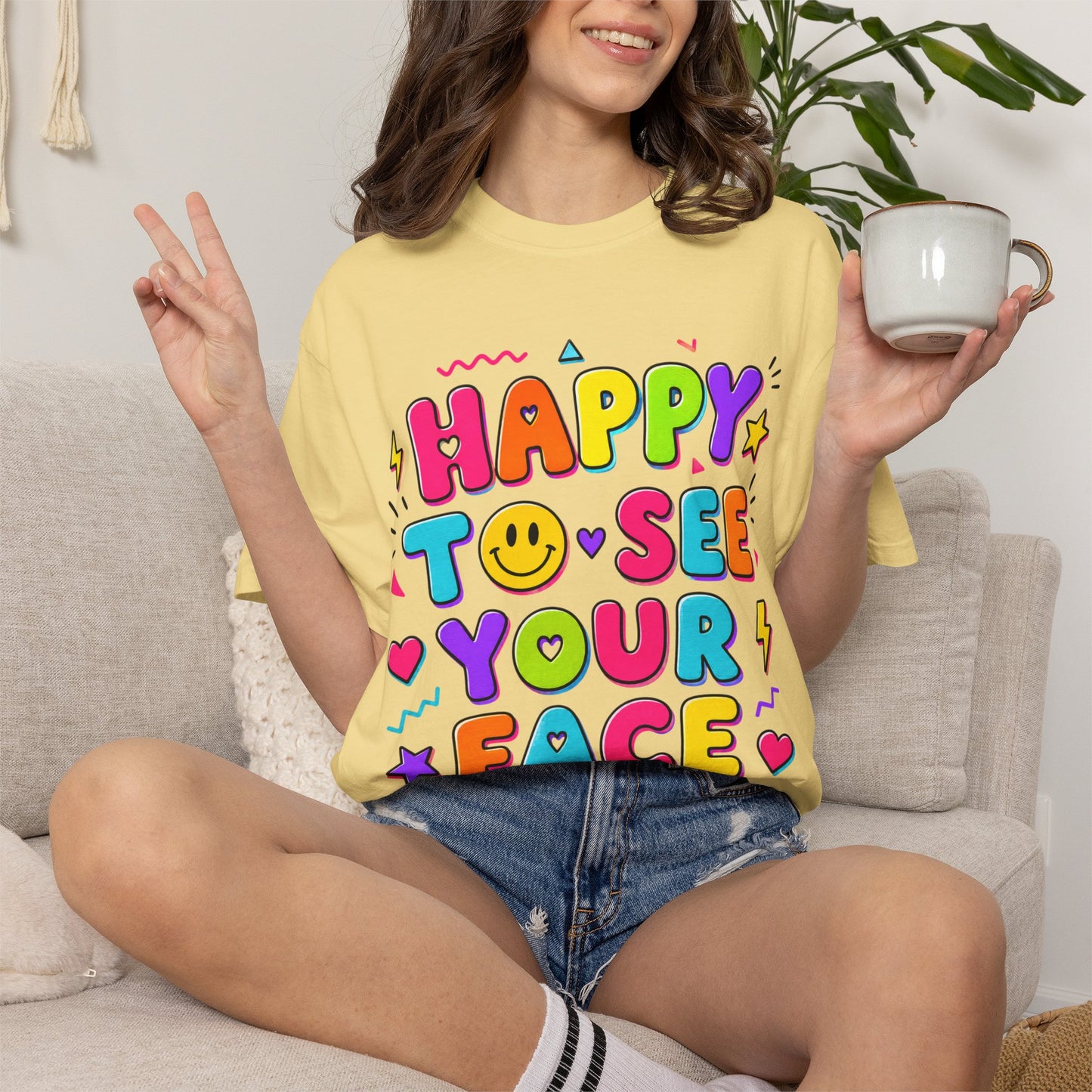 Happy to See Your Face Retro T-Shirt  | Colorful Retro Smiley Typography