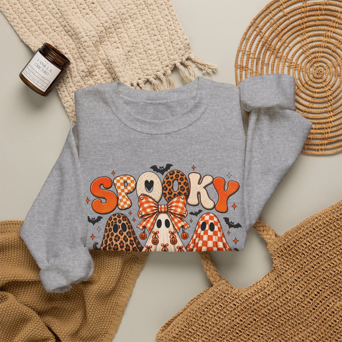 Spooky Season ghost trio Sweatshirt | Halloween pumpkins bats