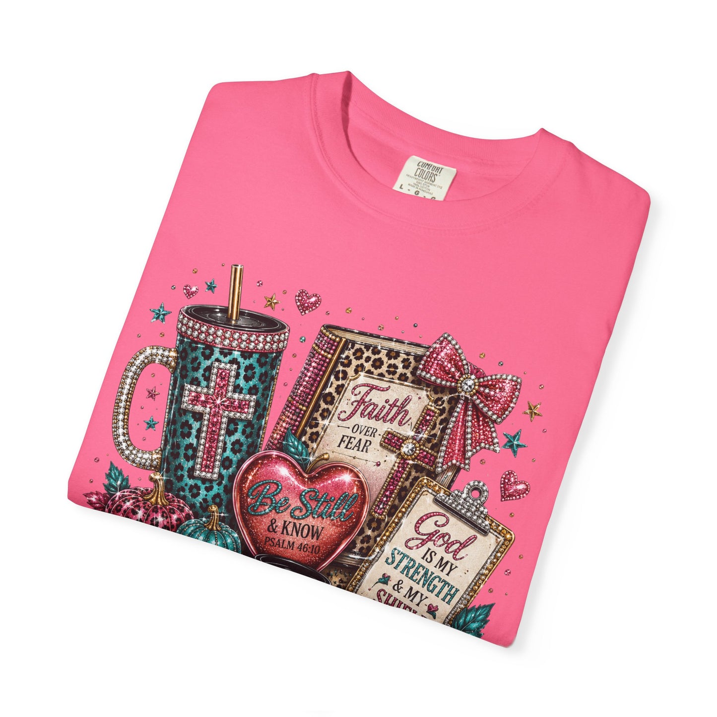 Faith Collage T-Shirt | Christian Cross, Bible, Prayer, Floral Graphics