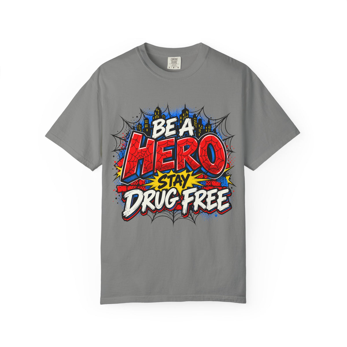 Red Ribbon Week teacher shirt - spider web Be a Hero Stay Drug Free design on grey Comfort Colors tee - view 11