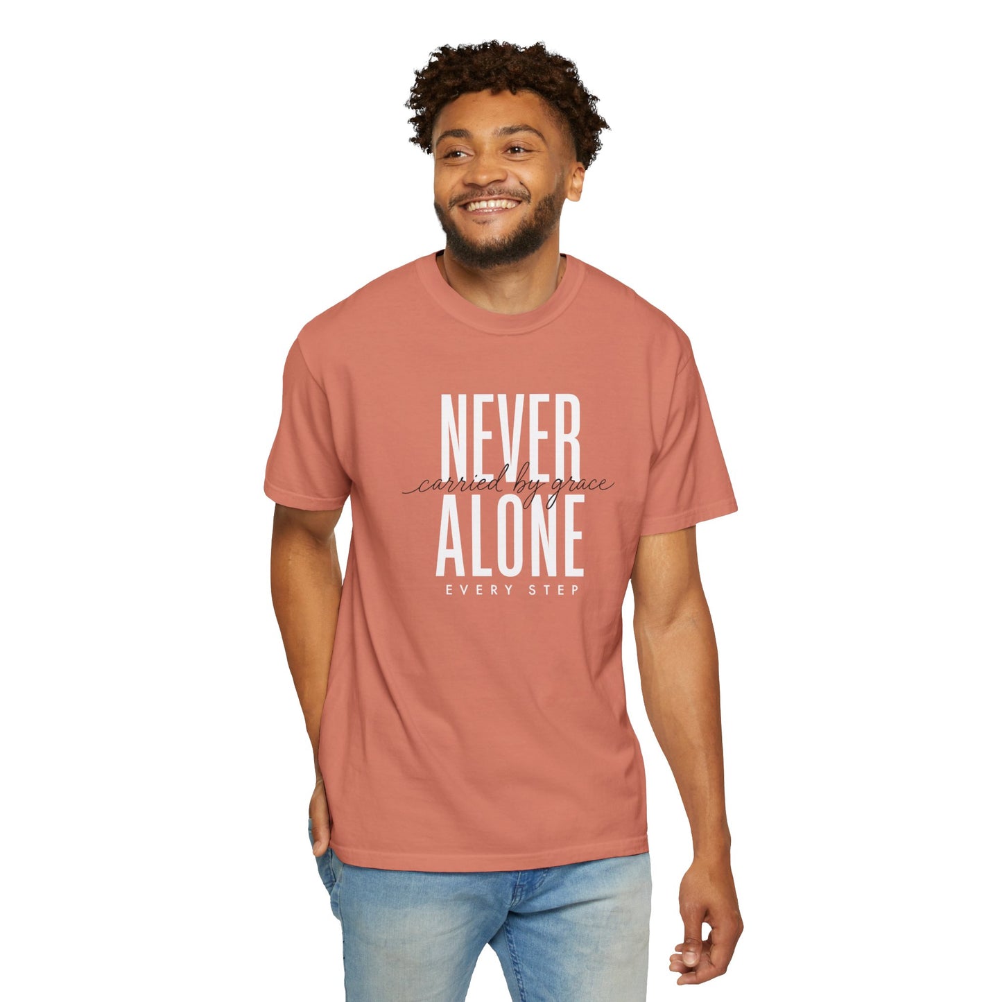 Never Alone Inspirational T-Shirt, Christian Tee, Christian Gift Crewneck Tee