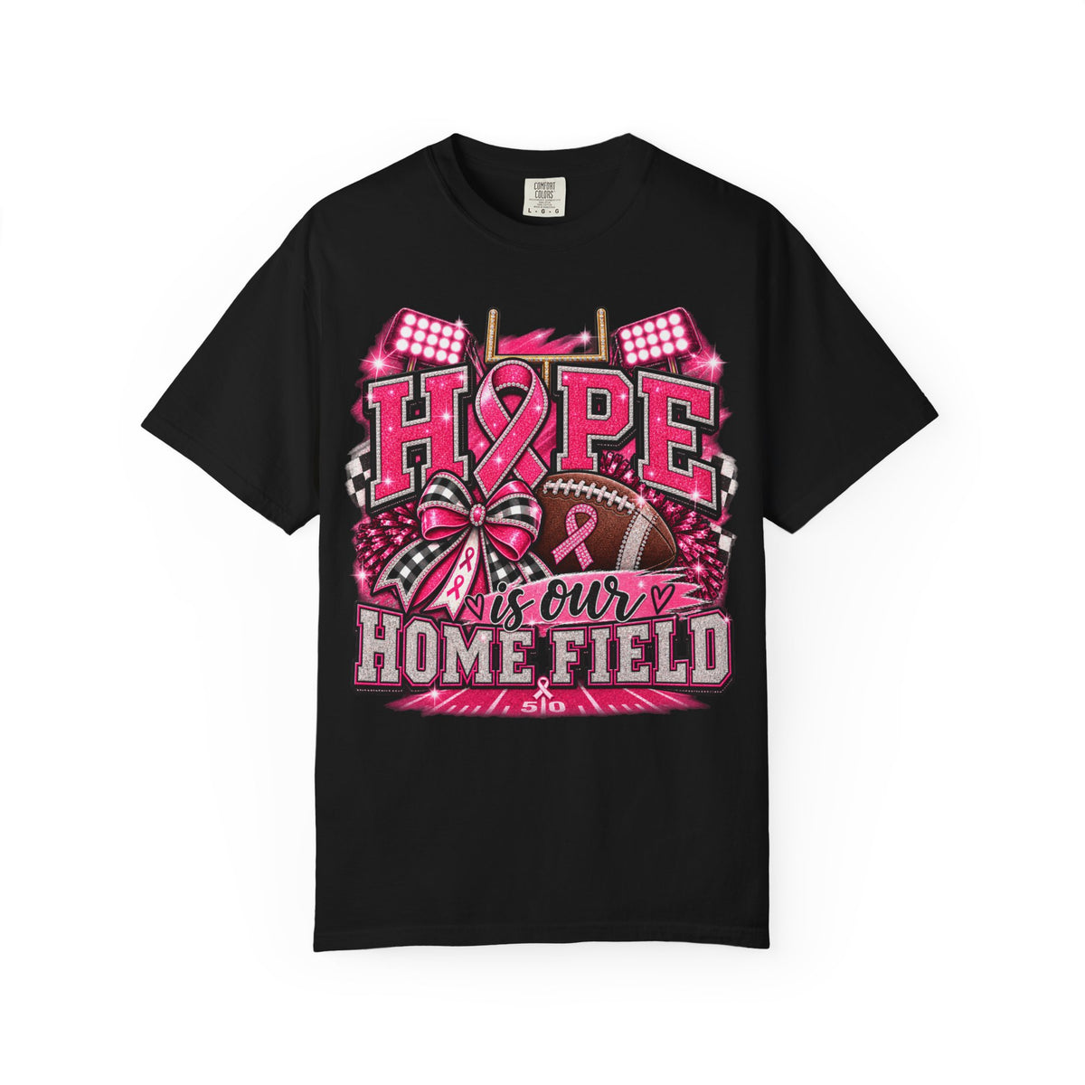 Hope Is Our Home Field cancer awareness football t-shirt – back view