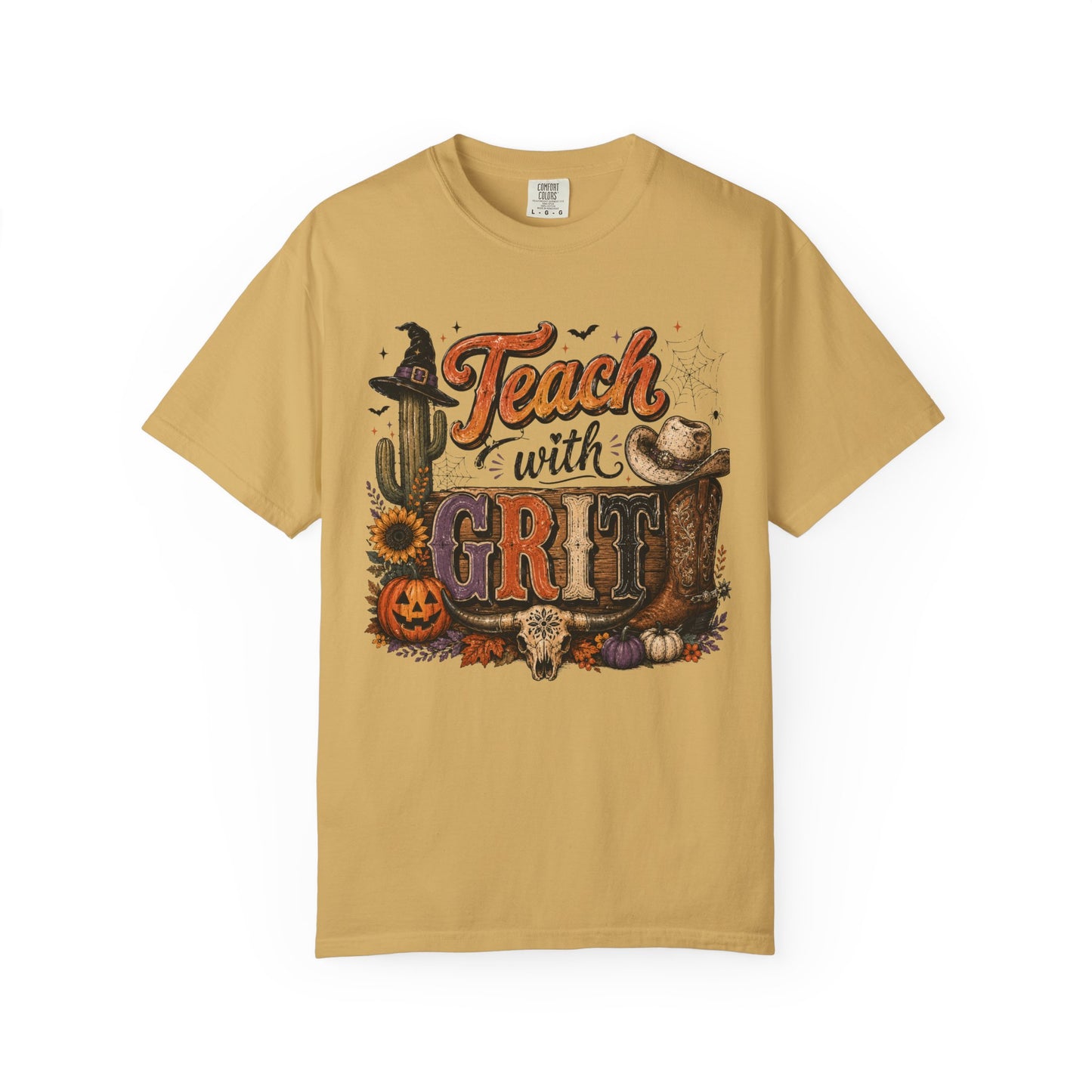 Teach With Grit Shirt | Western Halloween Teacher Tee | Comfort Colors Fall Teacher Shirt | Cowboy Classroom T-Shirt |Teacher Gift