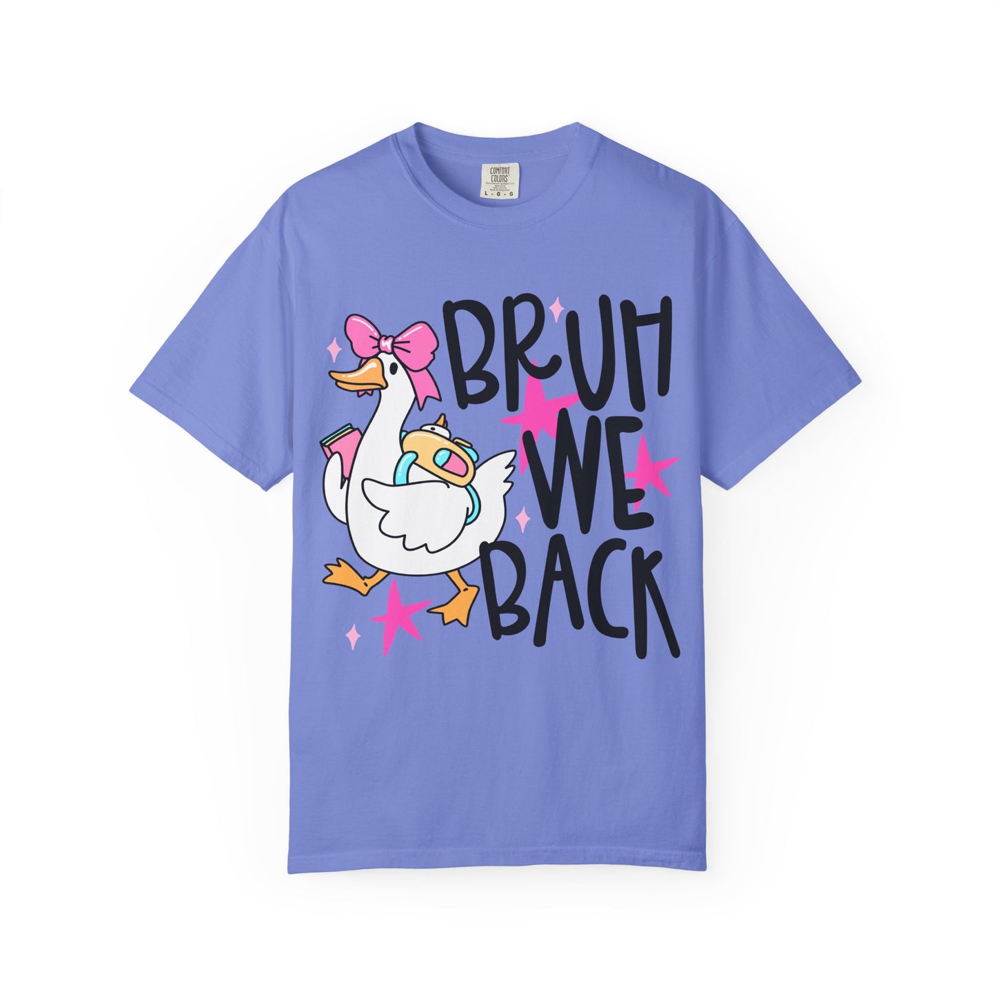 Bruh We Back Duck T-shirt | Cute Retro Cartoon, Pink Stars