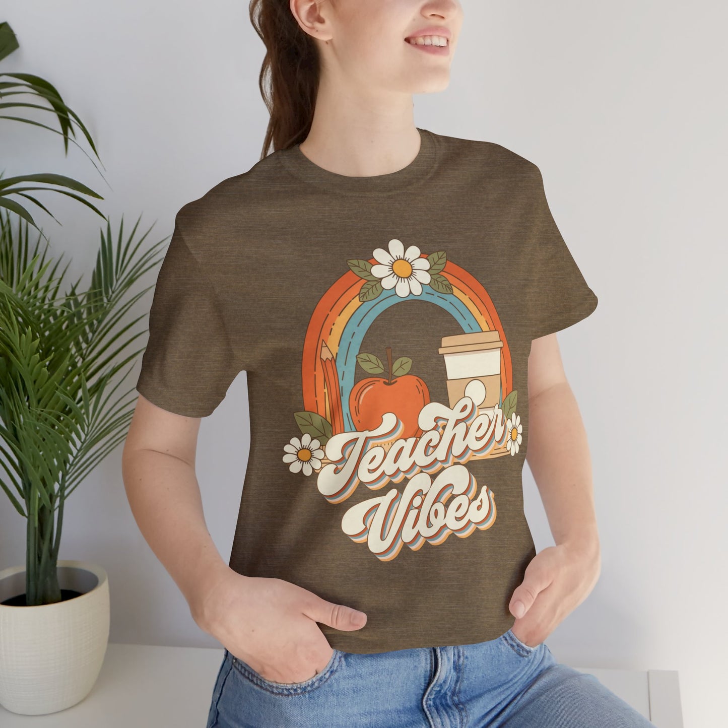 Teacher Vibes Retro Rainbow Apple T-Shirt
