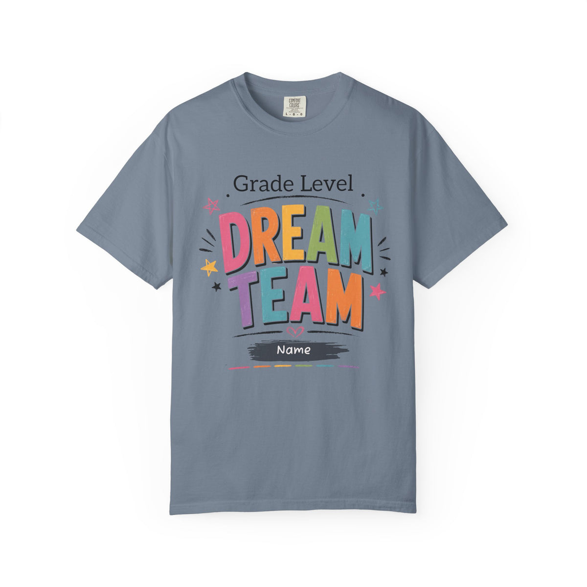 Personalized Dream Team teacher shirt – close-up detail