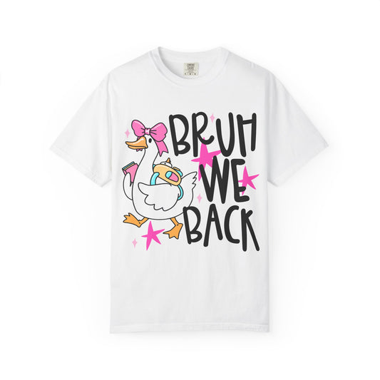 Bruh We Back Duck T-shirt | Cute Retro Cartoon, Pink Stars