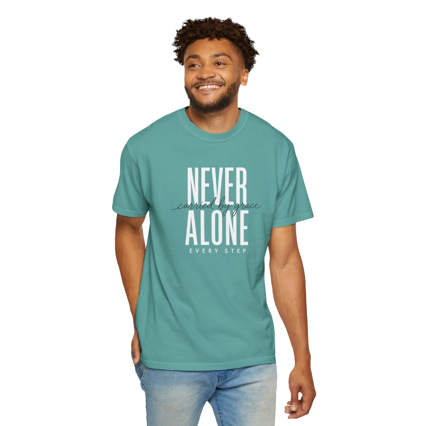 Never Alone Inspirational T-Shirt, Christian Tee, Christian Gift Crewneck Tee