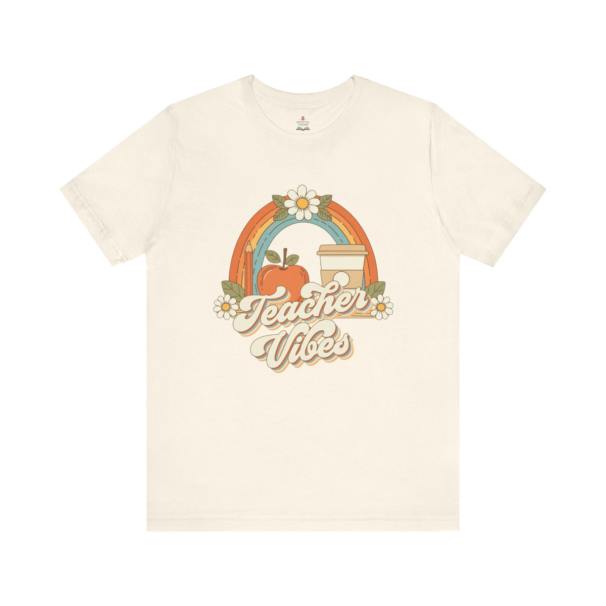 Teacher Vibes retro rainbow apple coffee teacher shirt – color variant 2