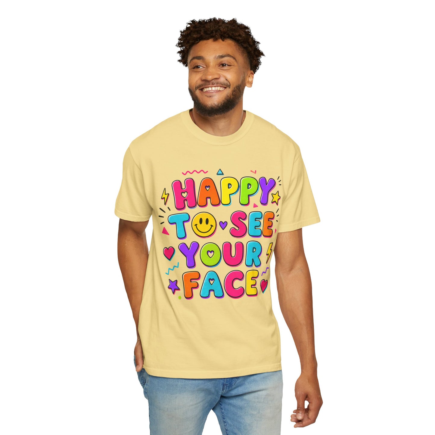Happy to See Your Face Retro T-Shirt  | Colorful Retro Smiley Typography