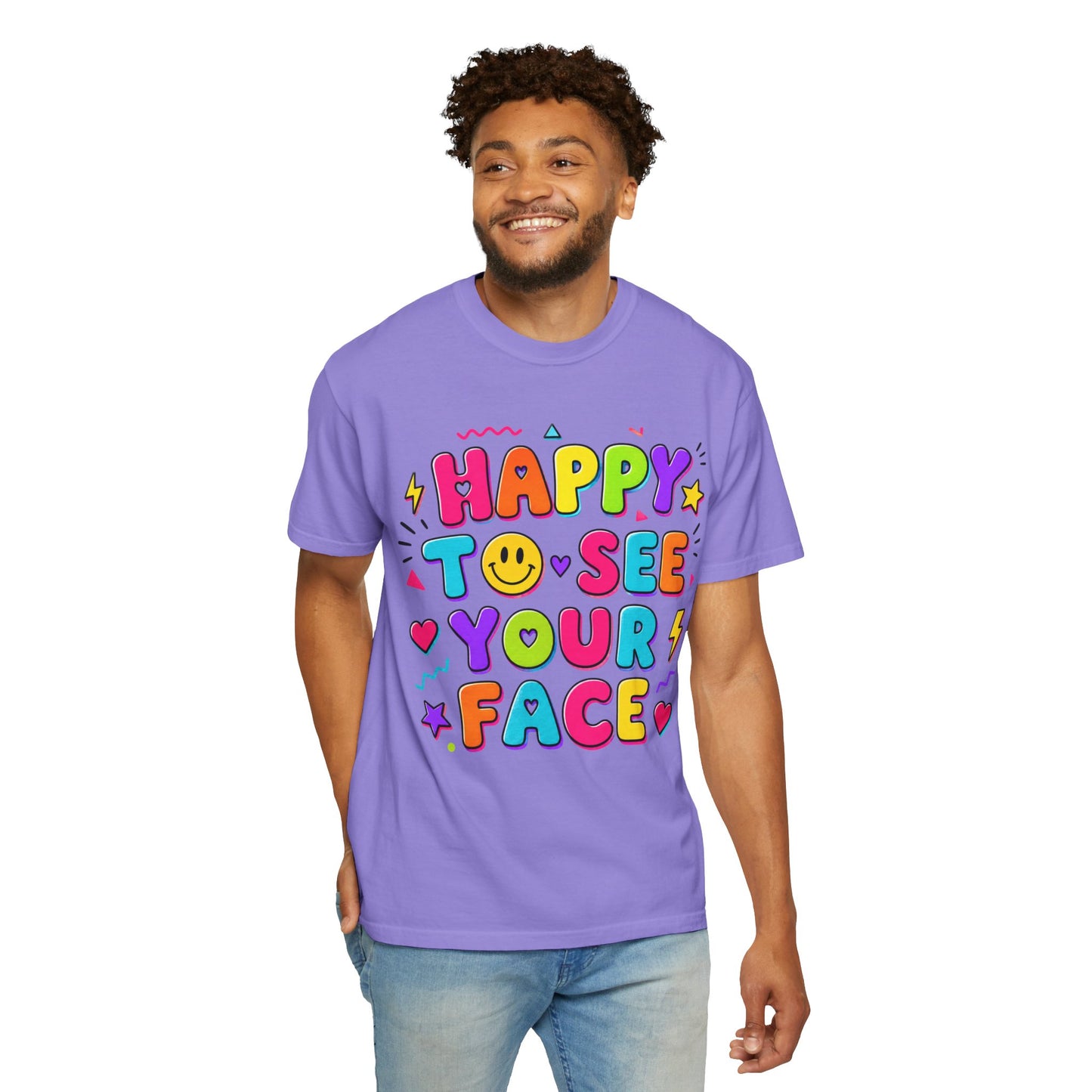 Happy to See Your Face Retro T-Shirt  | Colorful Retro Smiley Typography