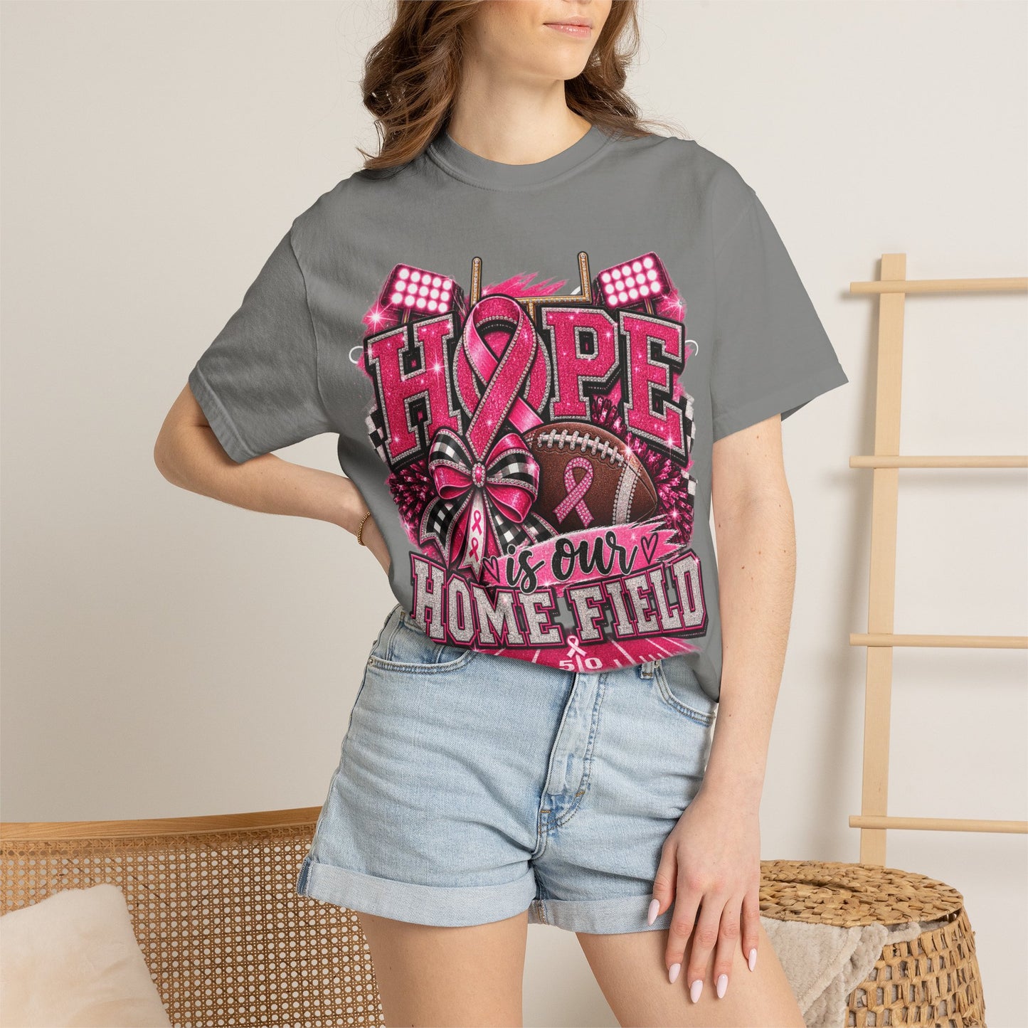 Hope is Our Home Field T-shirt, Cancer Awareness Football Crewneck tee