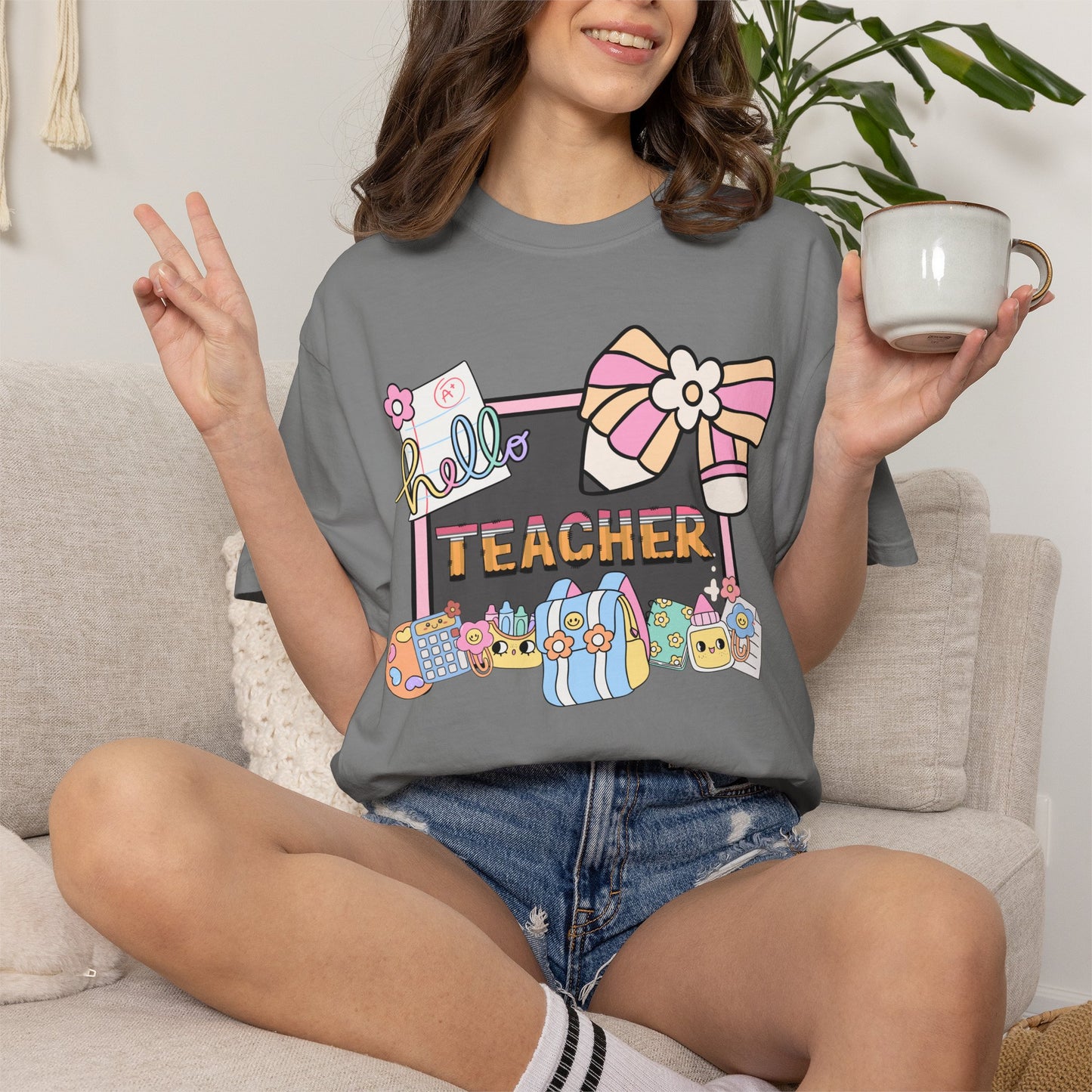 Teacher Hello T-Shirt — Cute School Supplies Back-to-School Gift