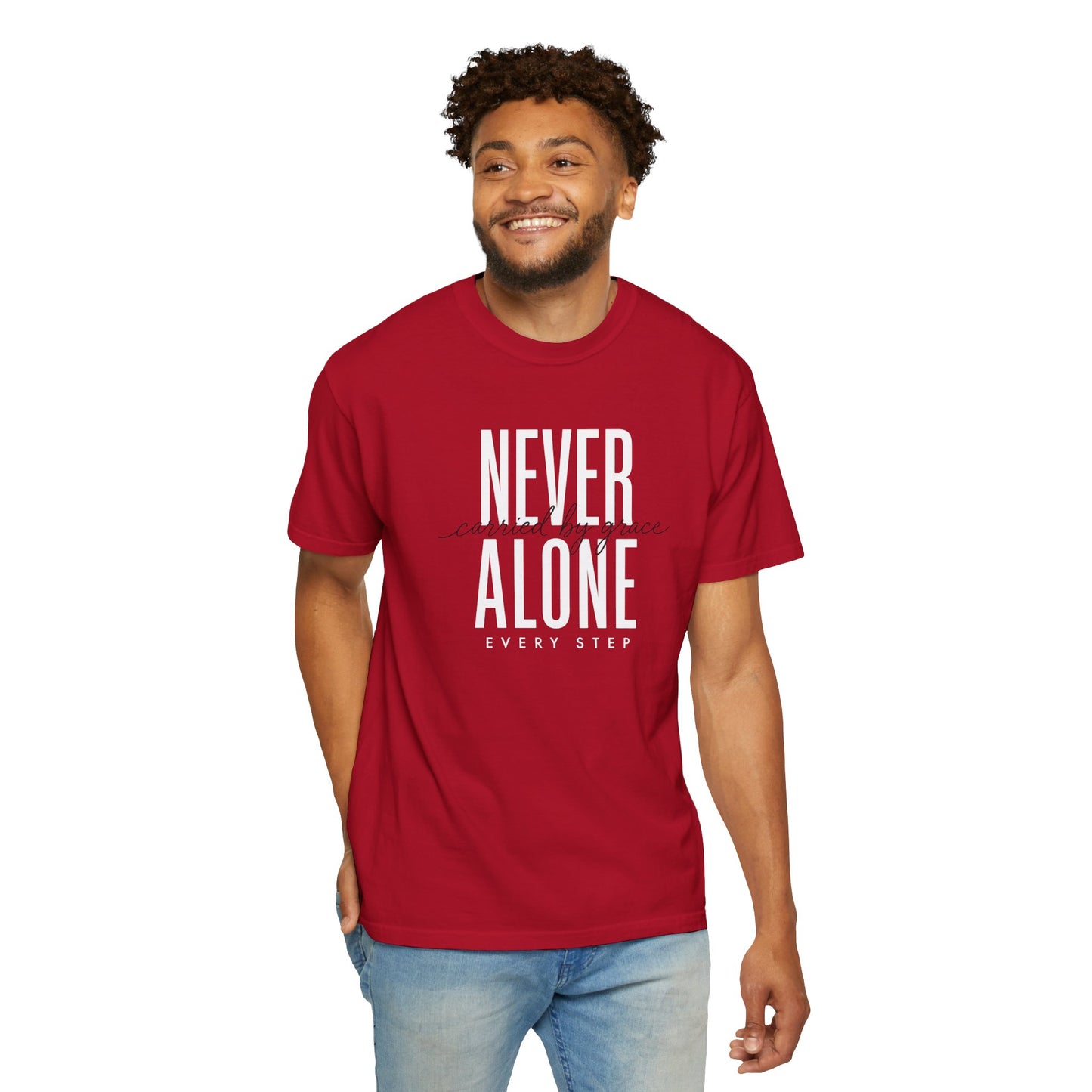 Never Alone Inspirational T-Shirt, Christian Tee, Christian Gift Crewneck Tee