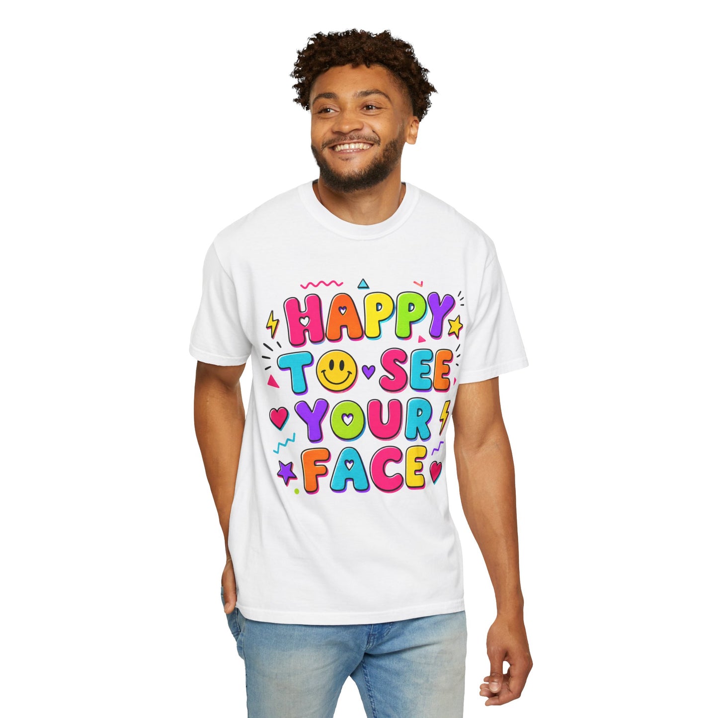 Happy to See Your Face Retro T-Shirt  | Colorful Retro Smiley Typography