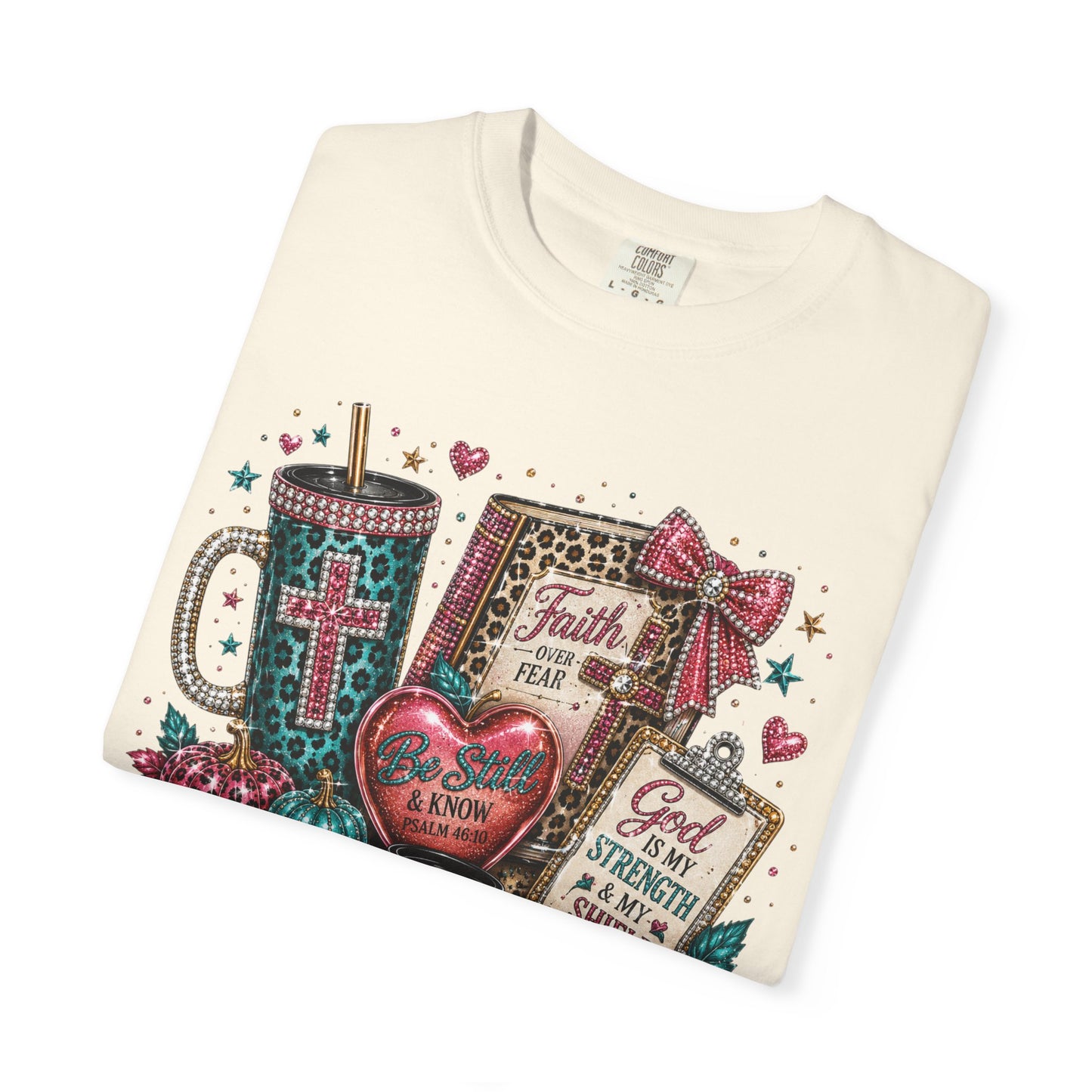 Faith Collage T-Shirt | Christian Cross, Bible, Prayer, Floral Graphics