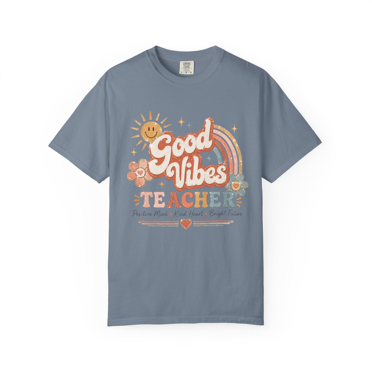 Good Vibes retro sun rainbow teacher shirt – back view