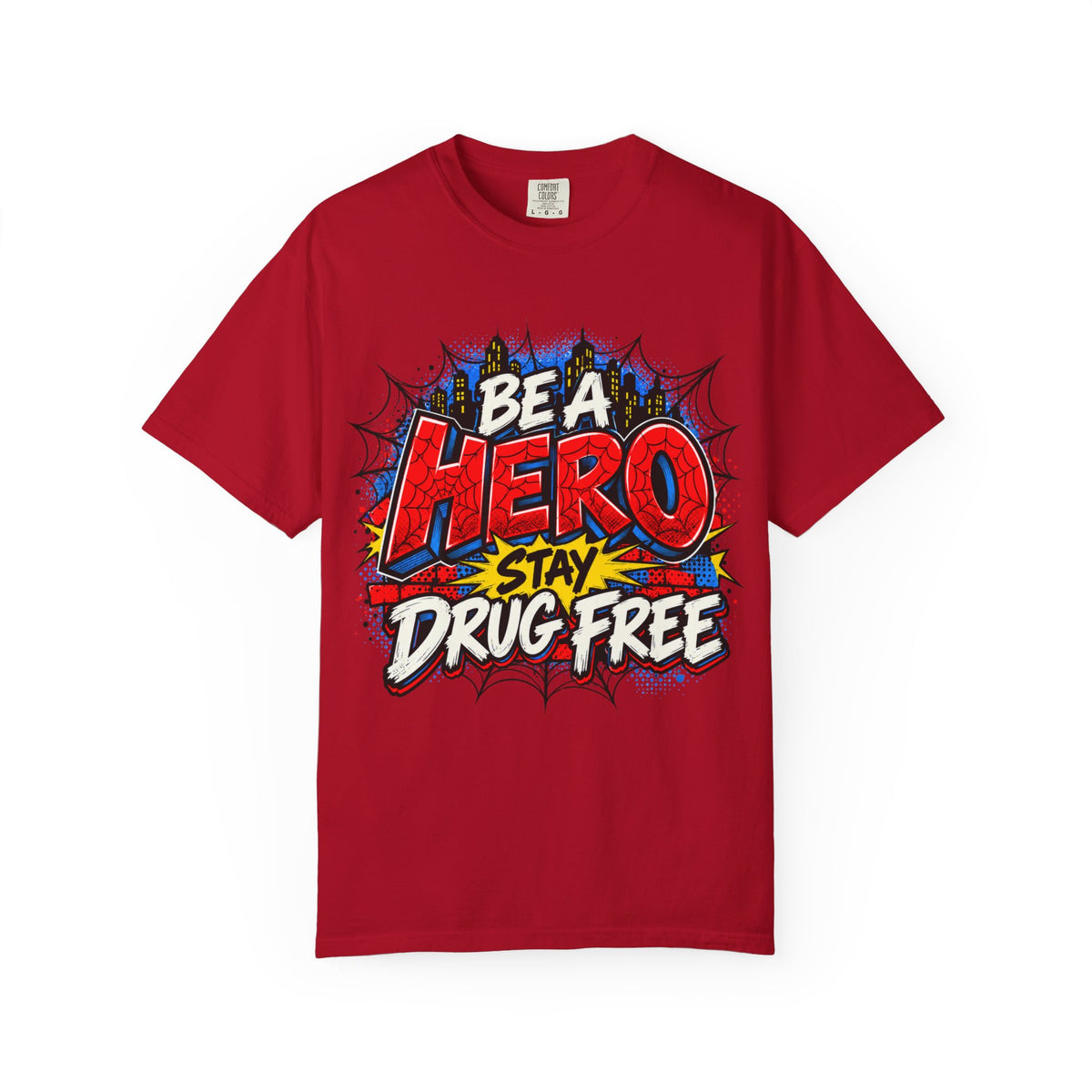 Red Ribbon Week teacher shirt - spider web Be a Hero Stay Drug Free design on grey Comfort Colors tee - view 7