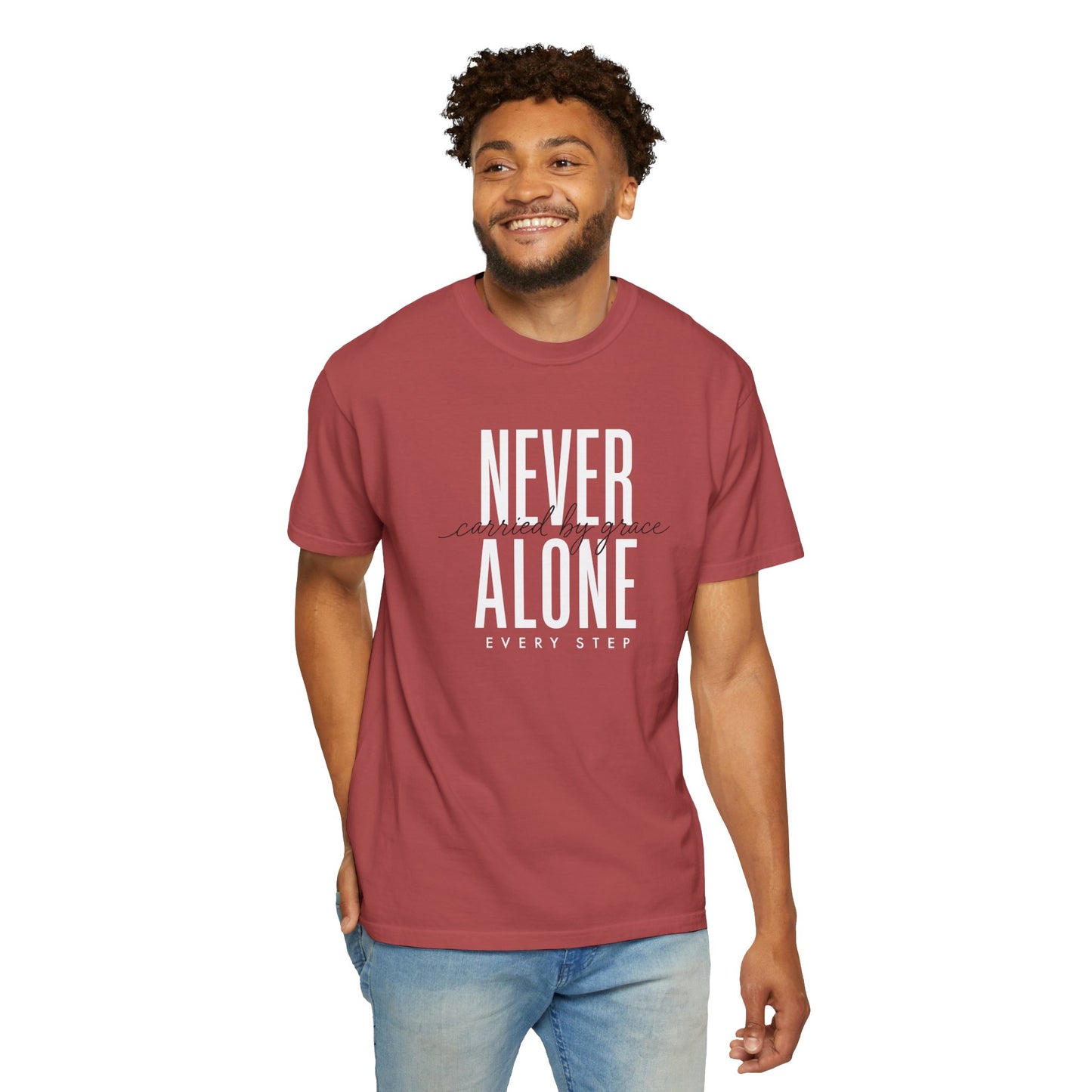 Never Alone Inspirational T-Shirt, Christian Tee, Christian Gift Crewneck Tee