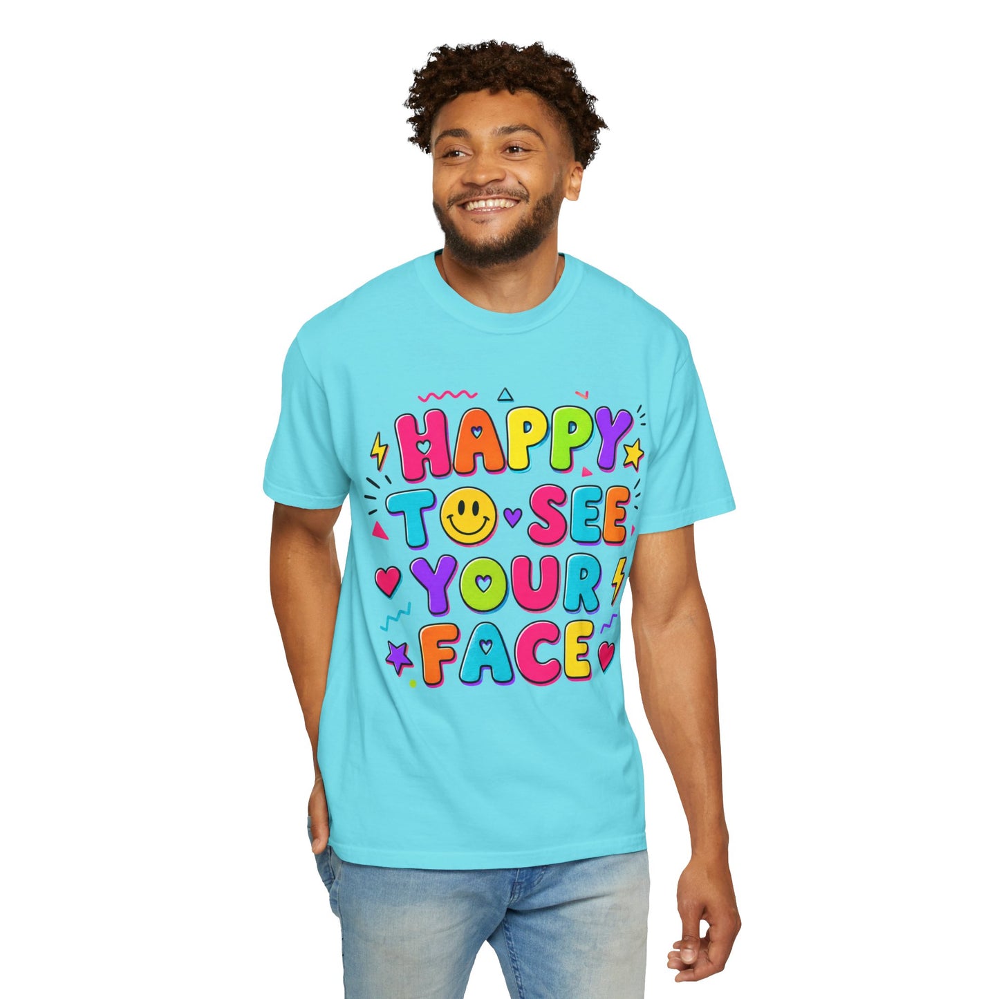 Happy to See Your Face Retro T-Shirt  | Colorful Retro Smiley Typography