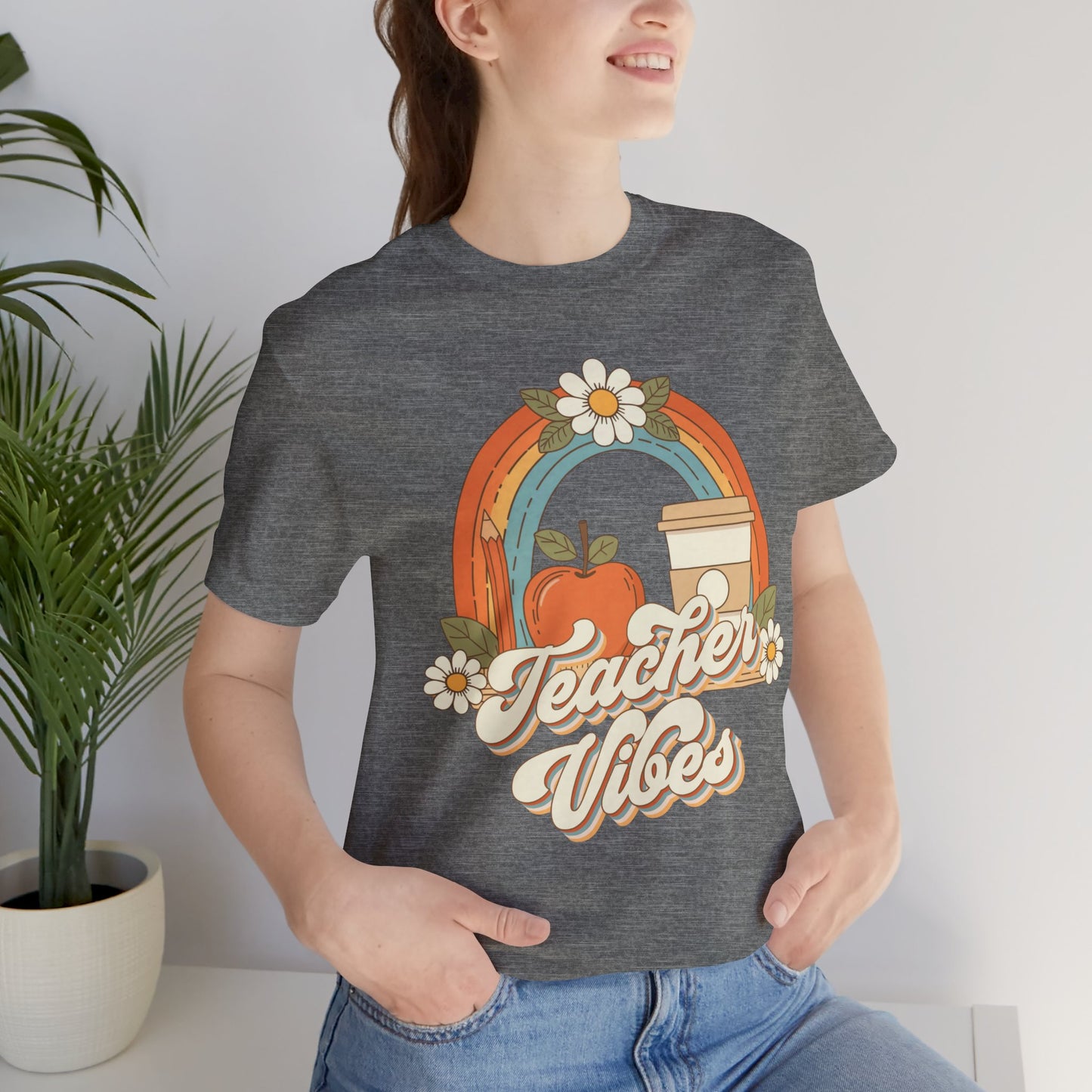 Teacher Vibes Retro Rainbow Apple T-Shirt