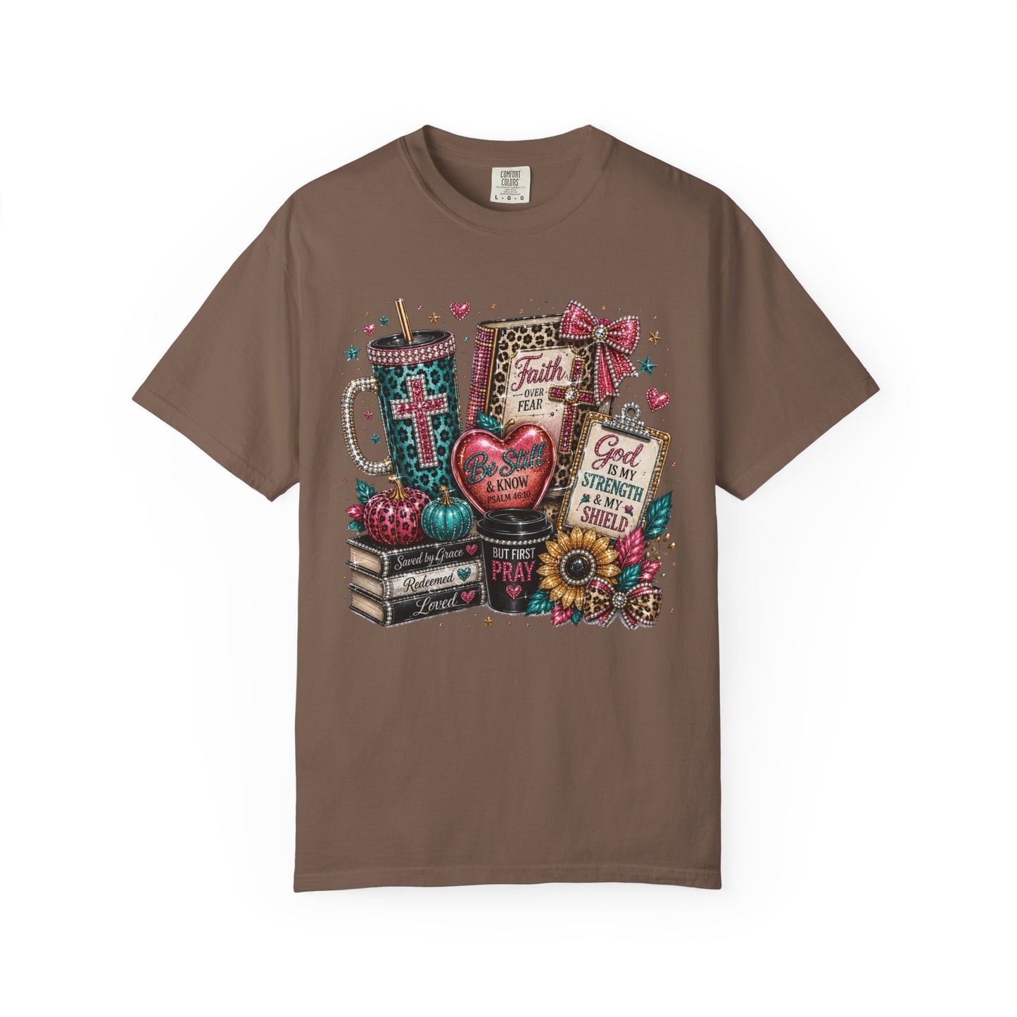 Faith Collage T-Shirt | Christian Cross, Bible, Prayer, Floral Graphics