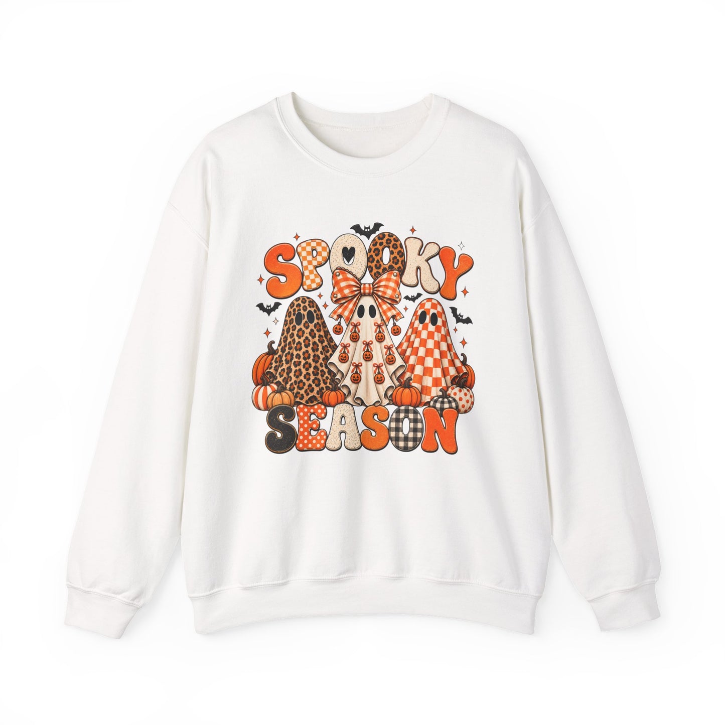 Spooky Season ghost trio Sweatshirt | Halloween pumpkins bats