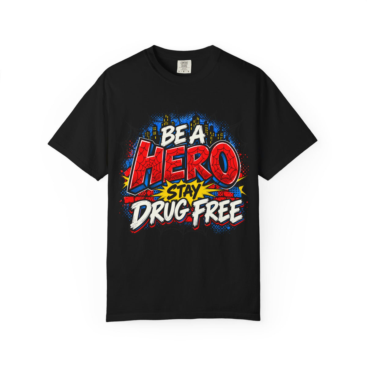 Red Ribbon Week teacher shirt - spider web Be a Hero Stay Drug Free design on grey Comfort Colors tee - view 6