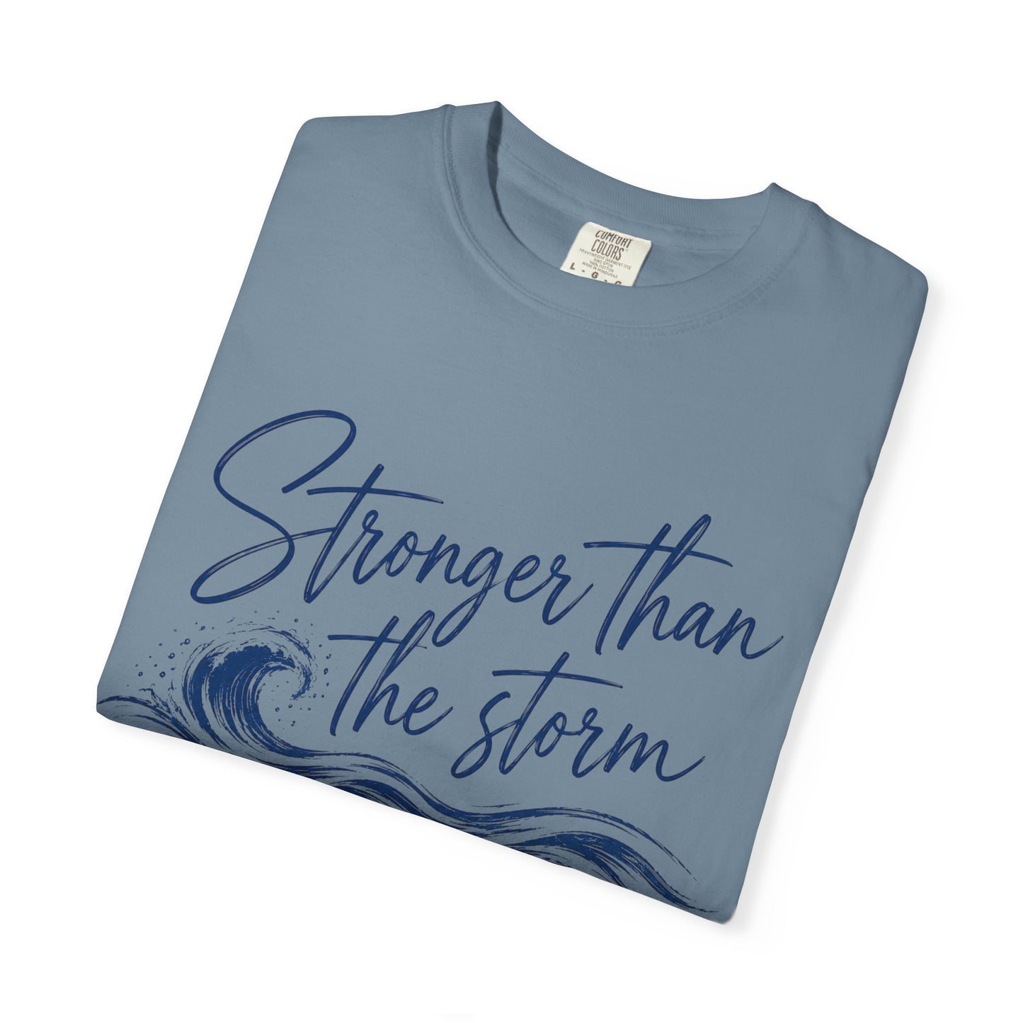 Stronger Than The Storm T-shirt | Isaiah 43:2 Christian Wave Design
