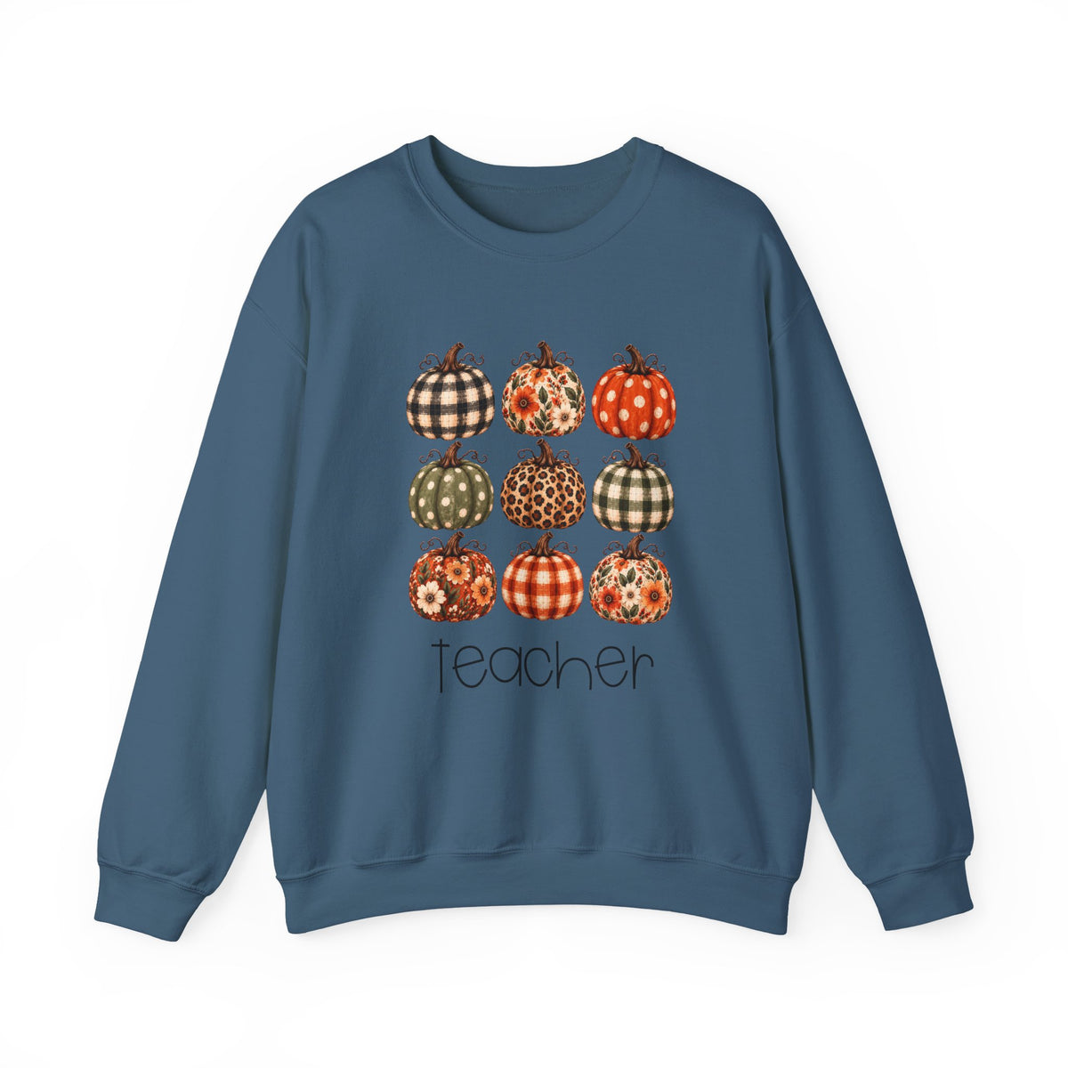 Fall Pumpkin teacher crewneck sweatshirt – close-up detail
