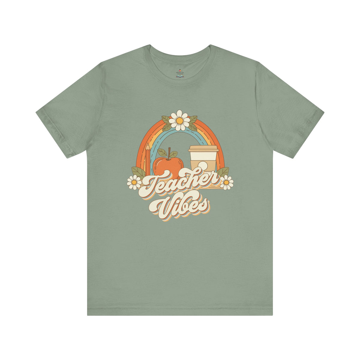Teacher Vibes retro rainbow apple coffee teacher shirt – color variant 1