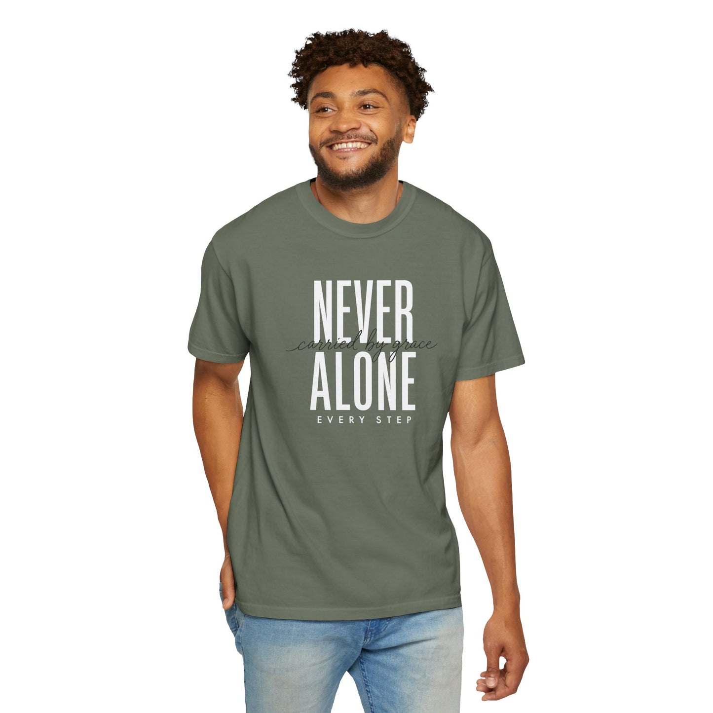Never Alone Inspirational T-Shirt, Christian Tee, Christian Gift Crewneck Tee