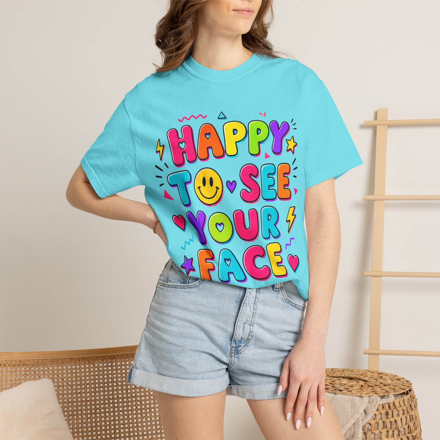 Happy to See Your Face Retro T-Shirt  | Colorful Retro Smiley Typography
