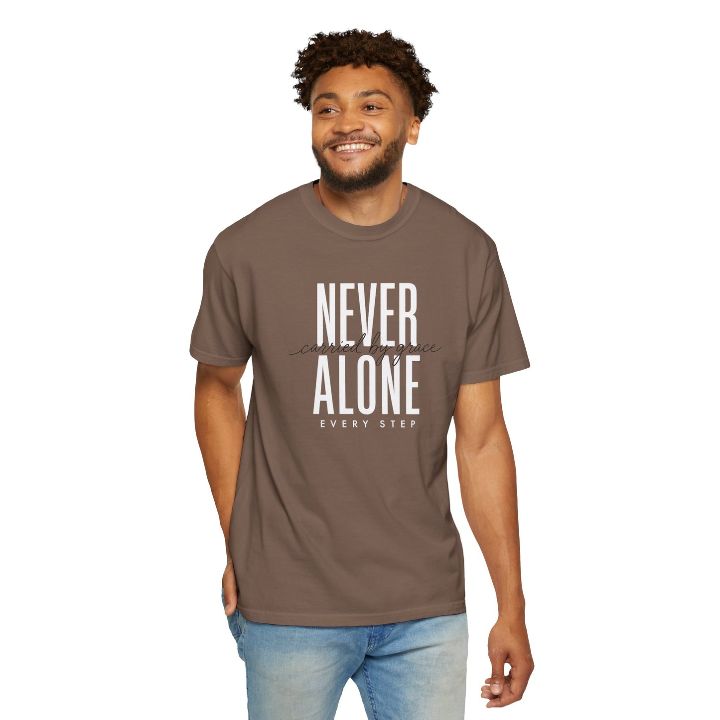Never Alone Inspirational T-Shirt, Christian Tee, Christian Gift Crewneck Tee