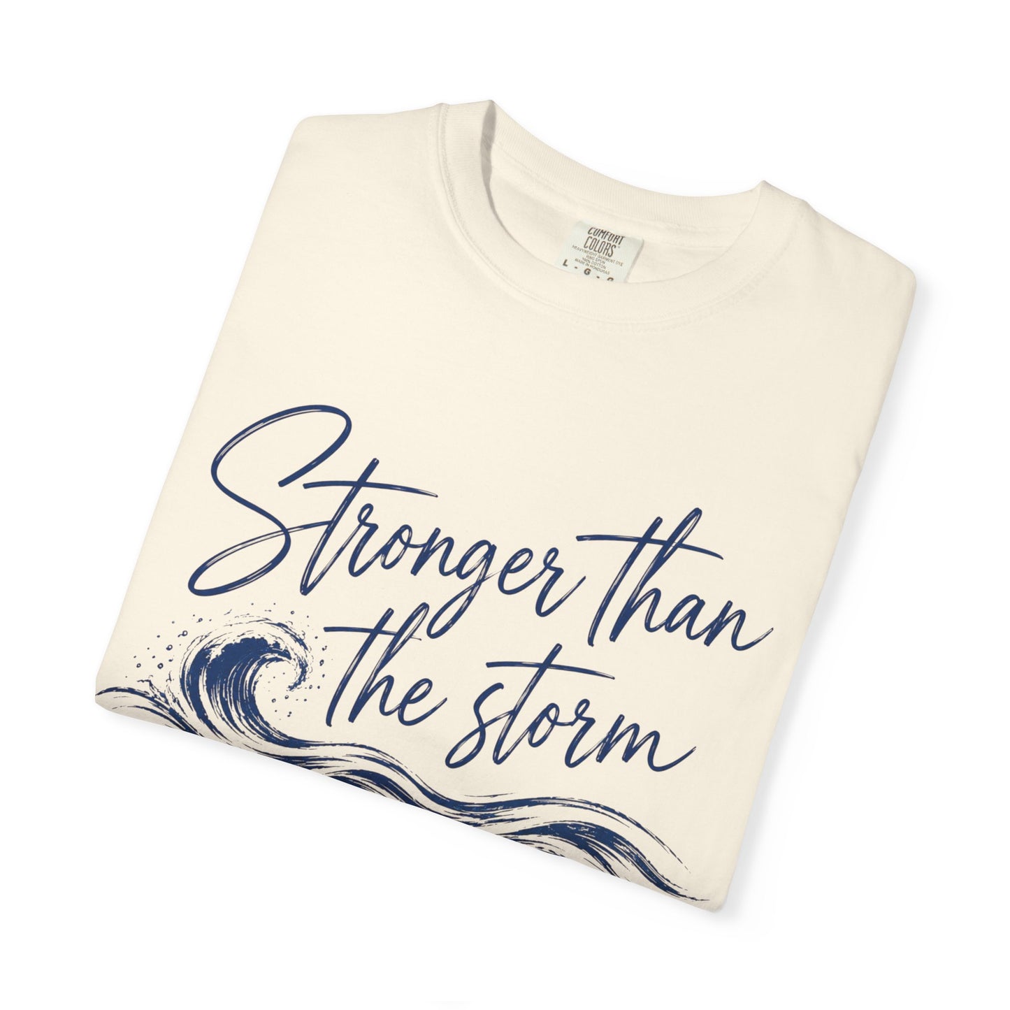 Stronger Than The Storm T-shirt | Isaiah 43:2 Christian Wave Design