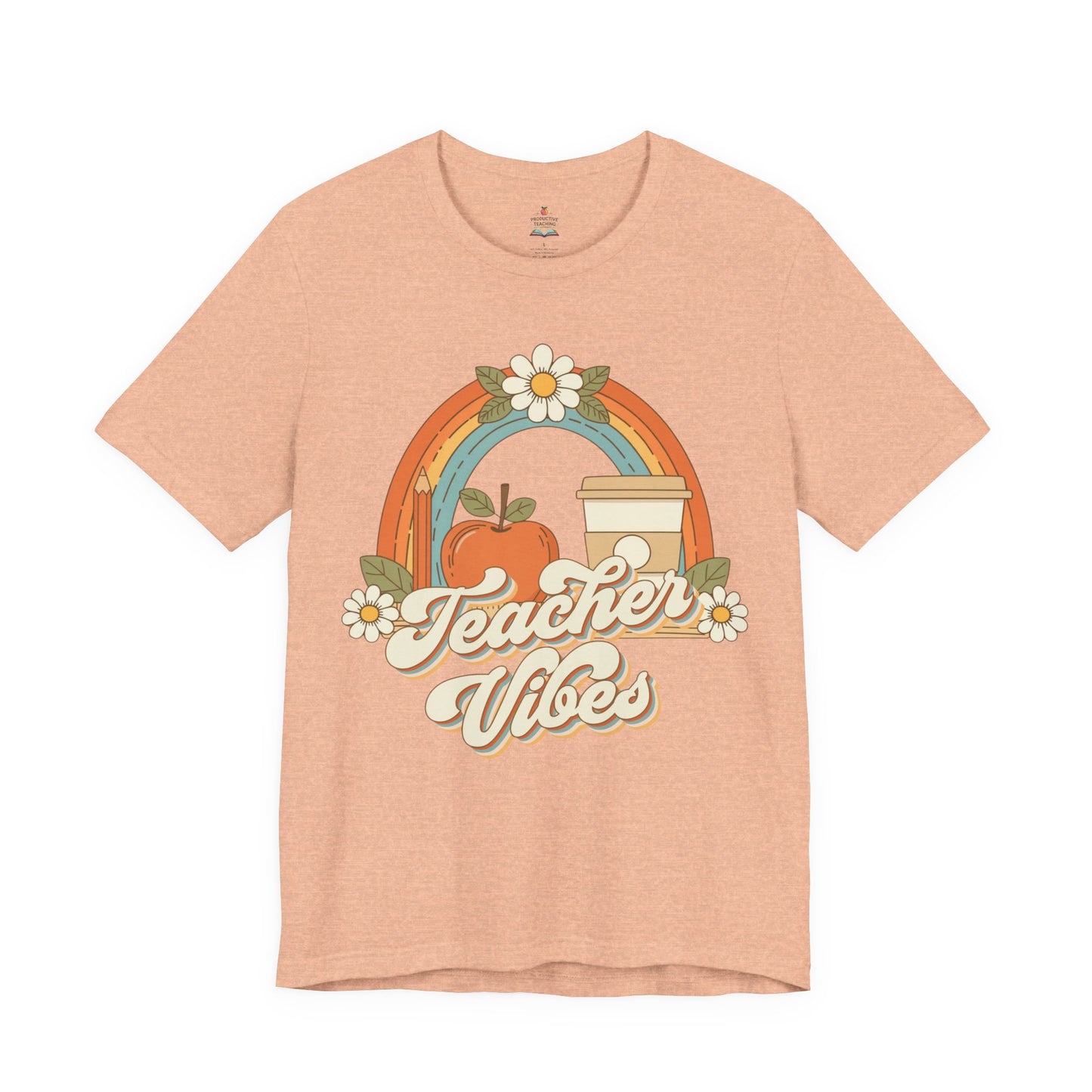 Teacher Vibes Retro Rainbow Apple T-Shirt