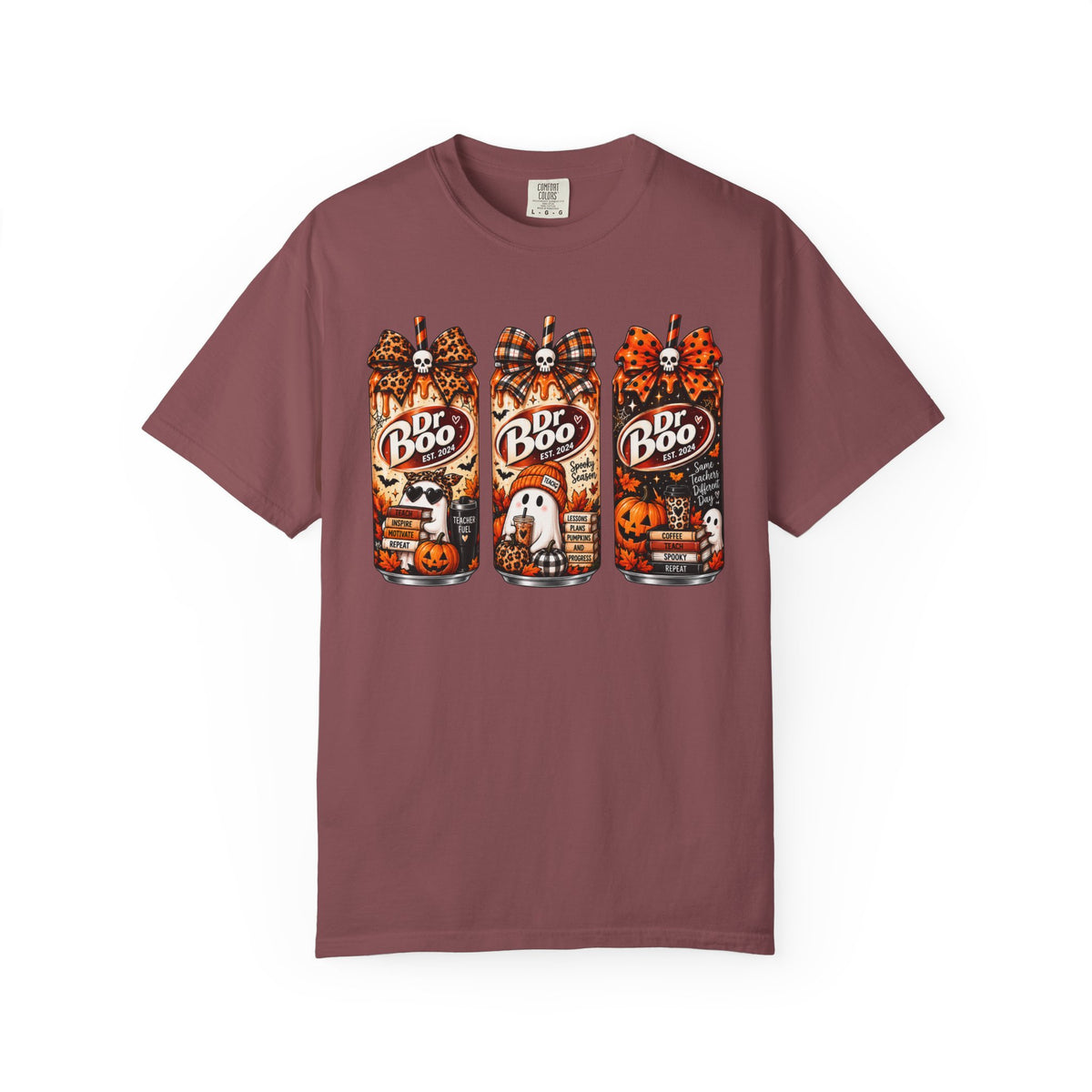 Brick Comfort Colors 1717 Halloween teacher shirt with retro spooky drink graphic