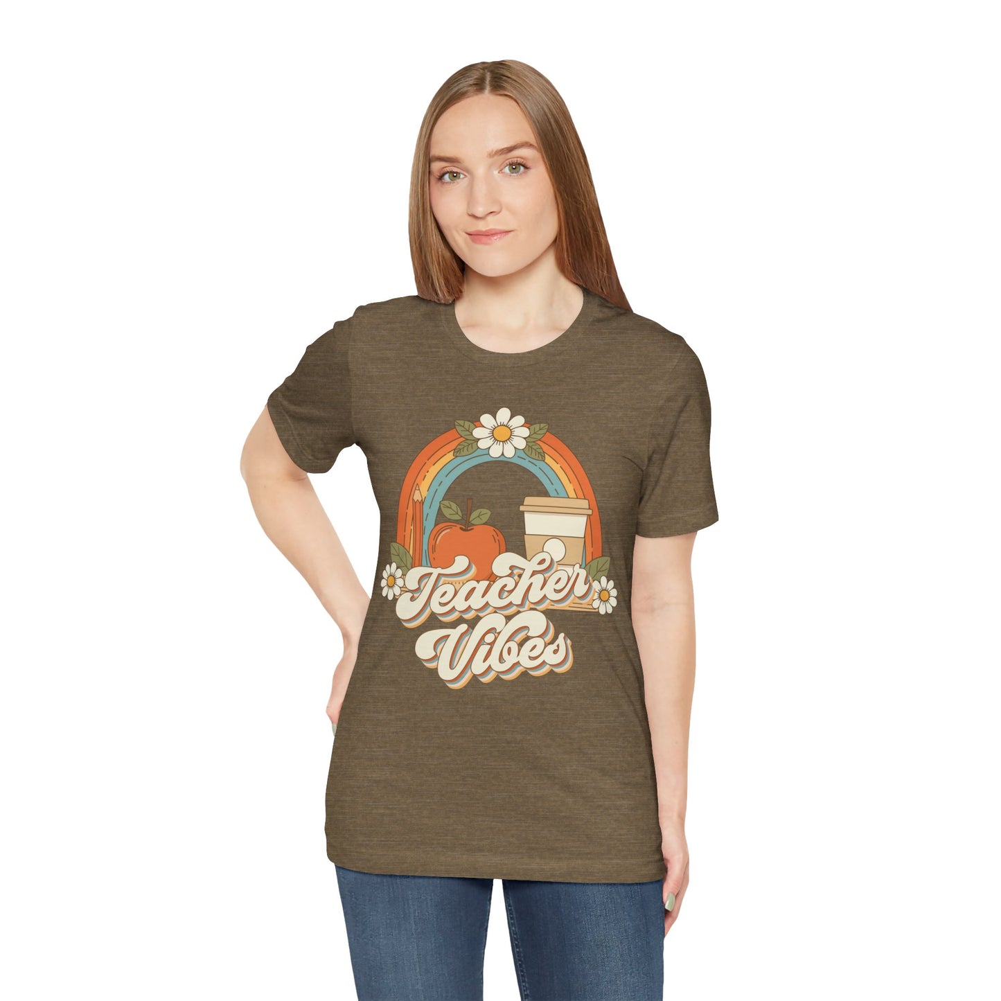 Teacher Vibes Retro Rainbow Apple T-Shirt