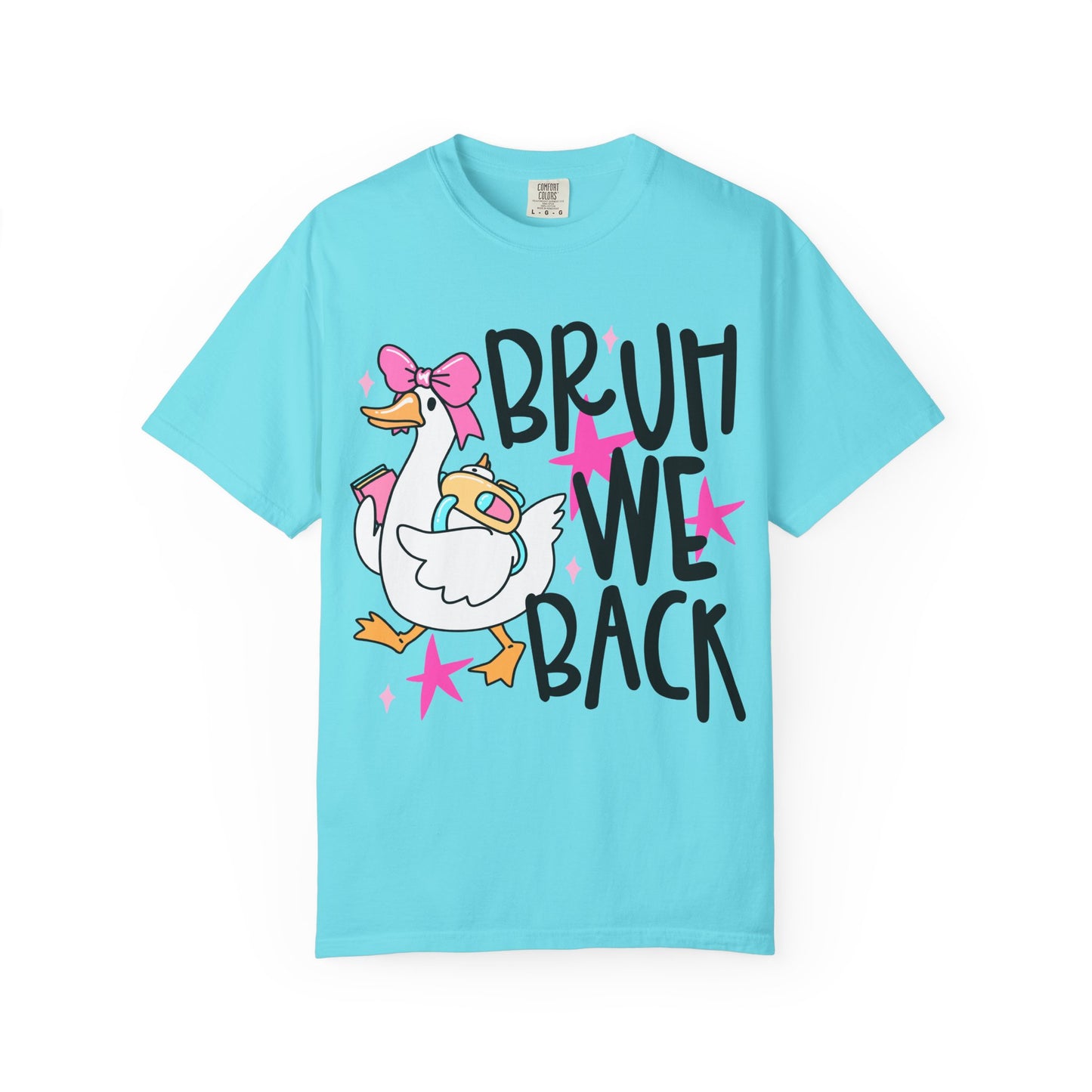 Bruh We Back Duck T-shirt | Cute Retro Cartoon, Pink Stars